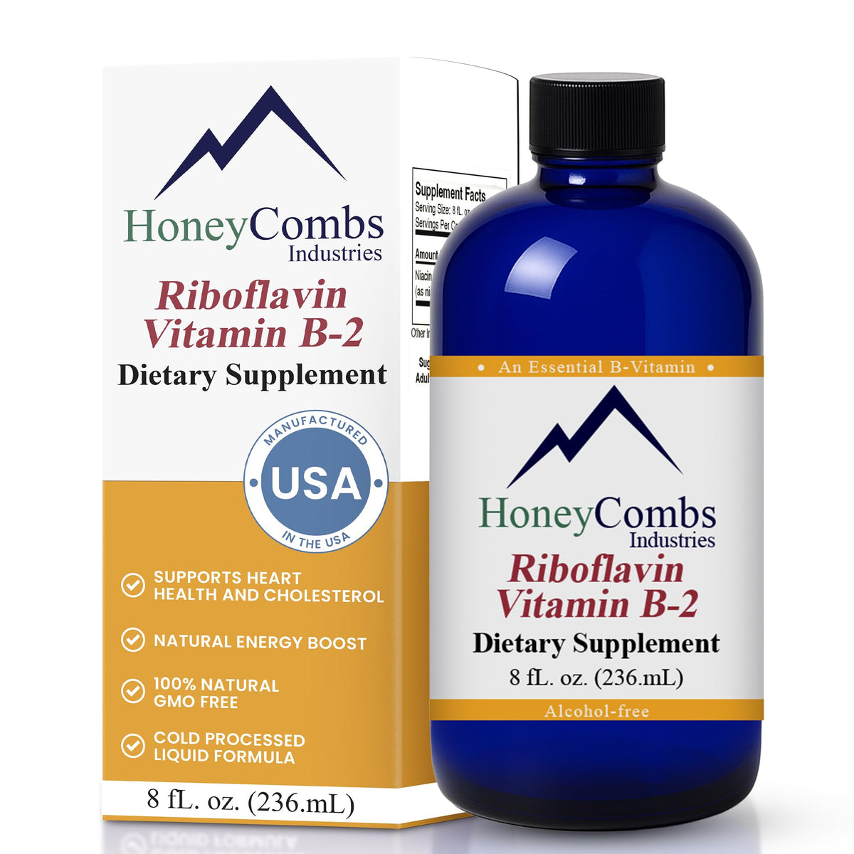 HoneyCombs Riboflavina en gotas, botella de 8 oz para uso diario y absorción rápida.