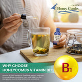 Etiqueta clara de HoneyCombs Vitamina B1 en formato líquido fácil de usar.