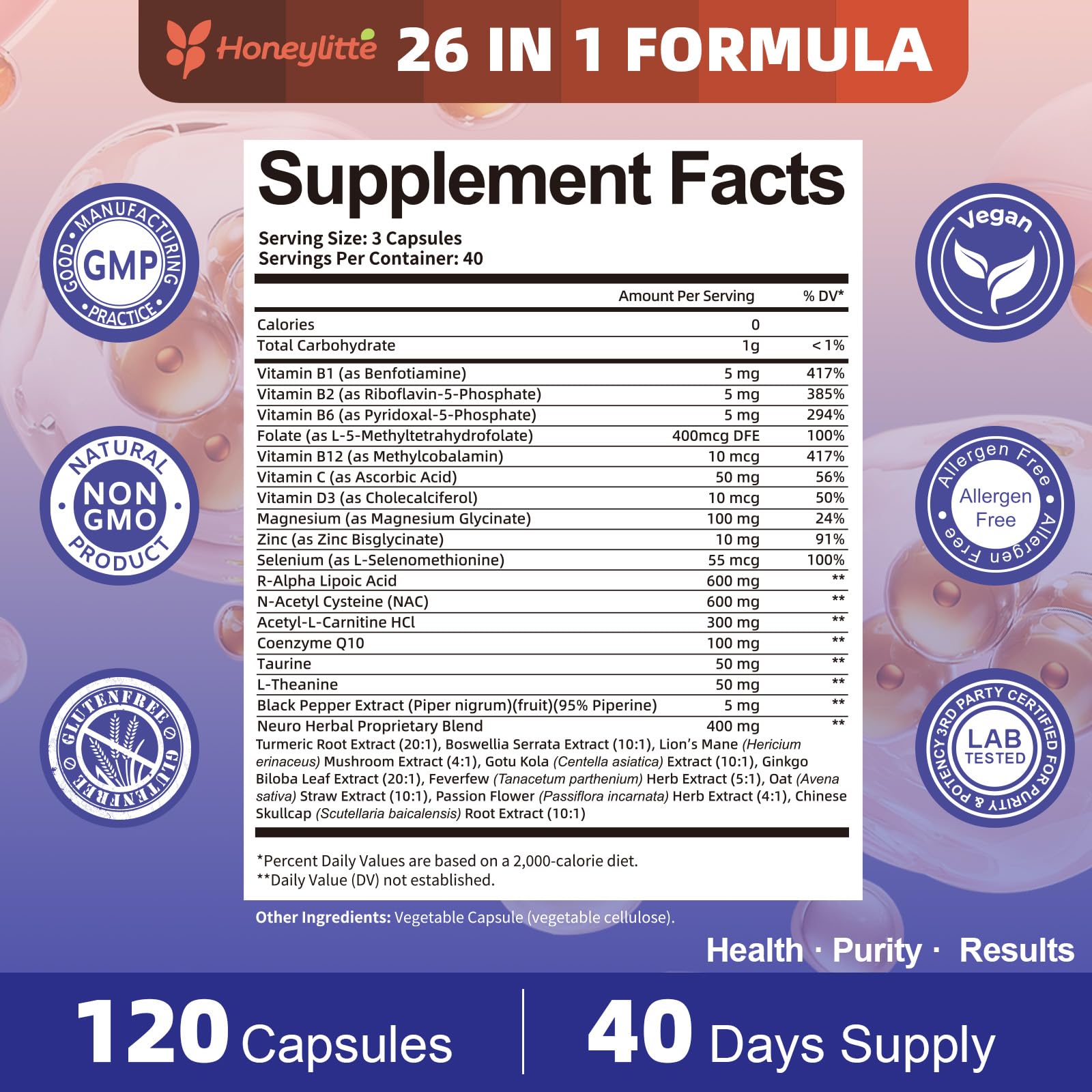 Honeylitte Alfa Lipoico Acido, ingredientes naturales para antioxidante