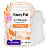 Honey Pot Overnight con alas y cobertura de algodón orgánico para uso nocturno cómodo.
