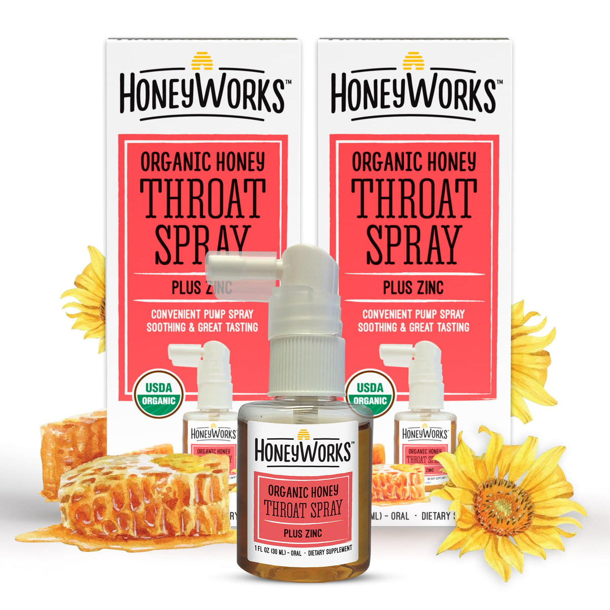 HoneyWorks spray de garganta en botella para alivio rápido