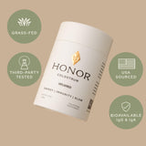 Colostrum HONOR sin hormonas, polvo para bienestar diario.