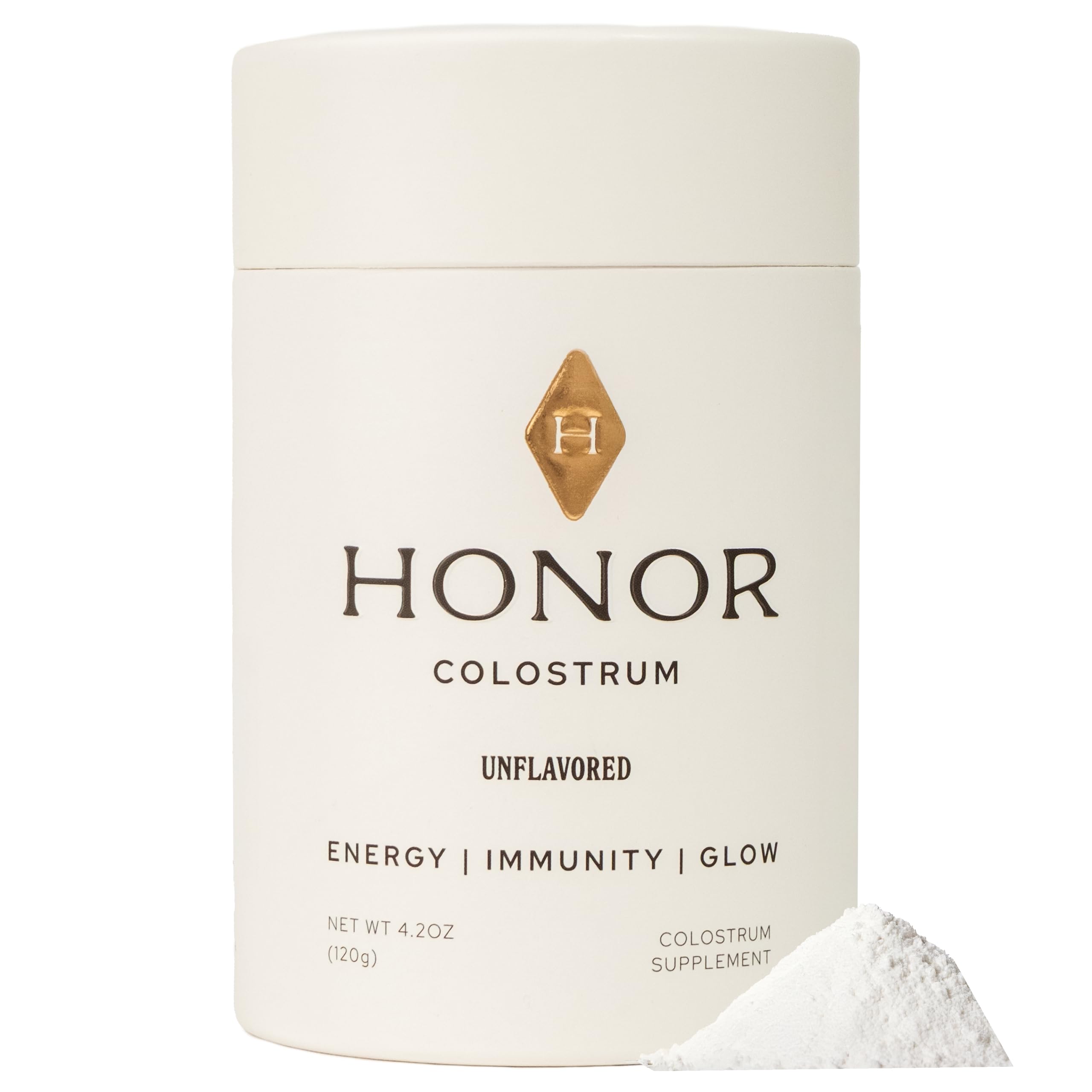 HONOR Supplements Colostrum polvo sin sabor en frasco para mezclar.