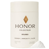 HONOR Supplements Colostrum polvo sin sabor en frasco para mezclar.