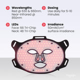 Hooga LED triple con 630/660 nm y 850 nm ilumina rostro y cuello.