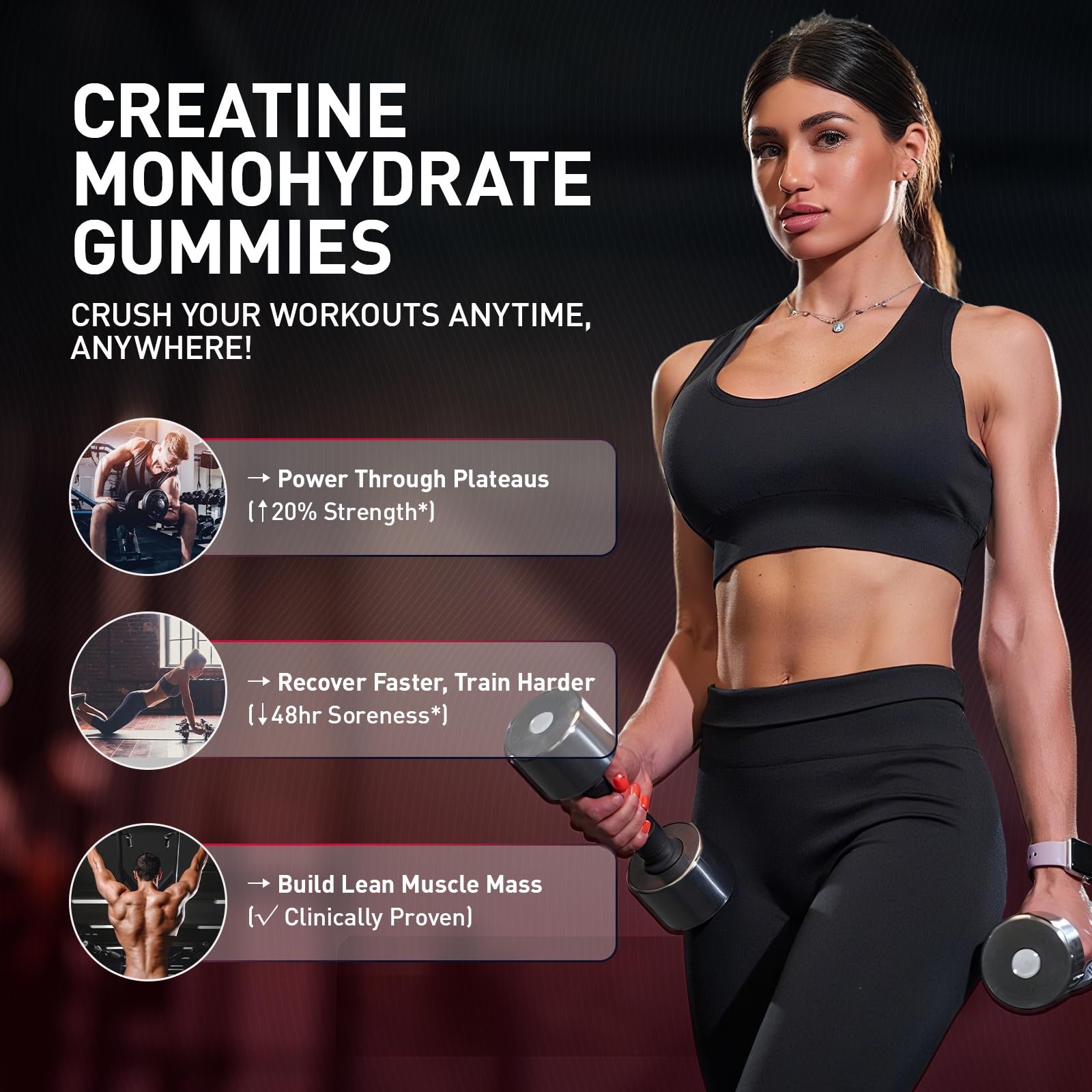 Gomitas Hoozzch Creatina sabor arándano, forma frambuesa para entrenamiento constante