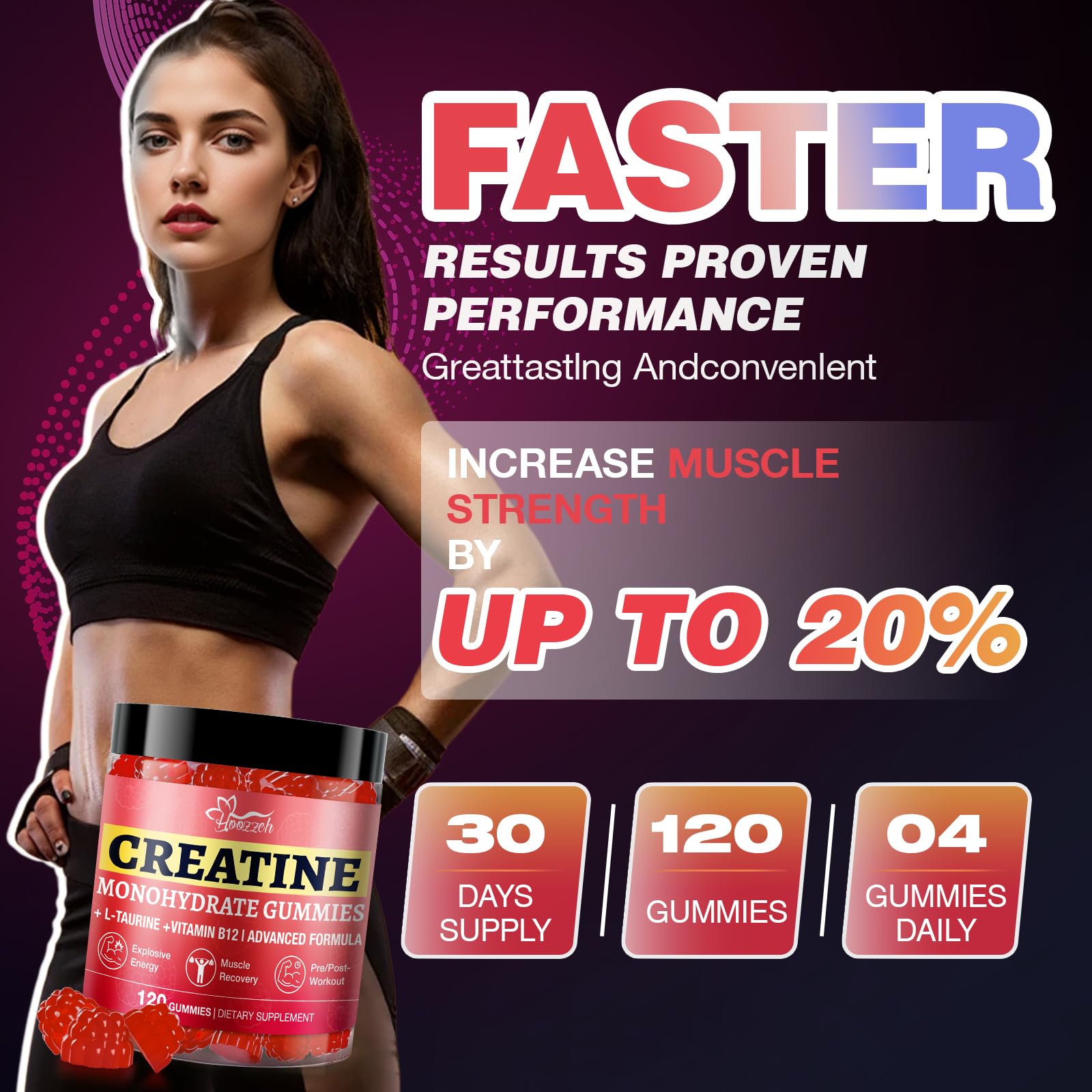 Hoozzch Creatine Gummies sabor frambuesa: recuperación muscular agradable