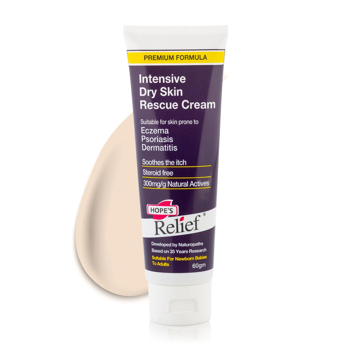 Hope's Relief Premium Eczema Cream en bote, hidratación suave para piel sensible.