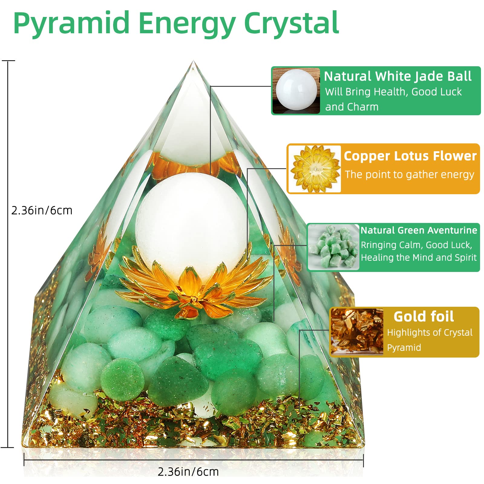 Piramide Hopeseed Orgónita con Aventurina Verde para atraer prosperidad y calma.