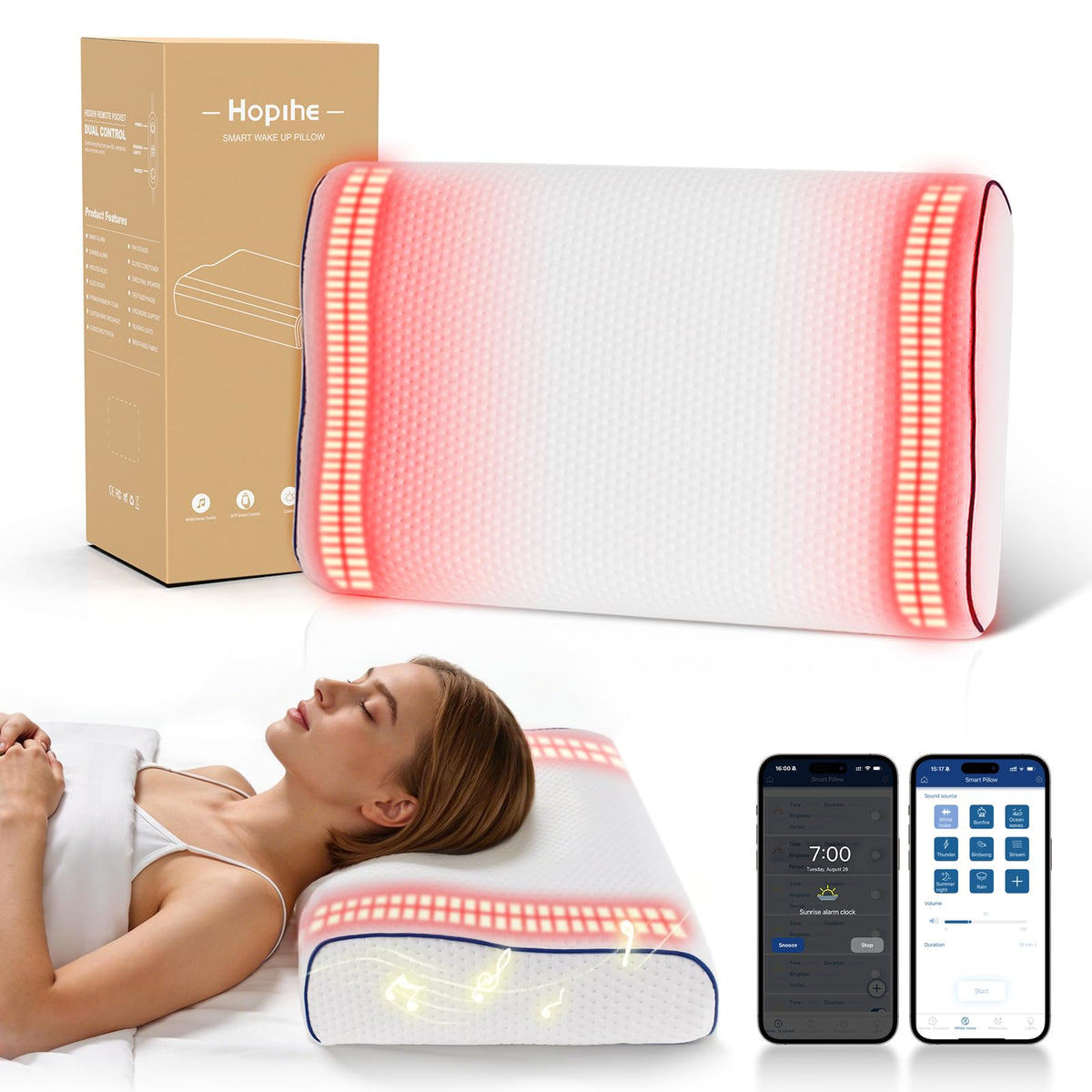 Hopihe Almohada Amanecer muestra iluminación progresiva para despertar suave.