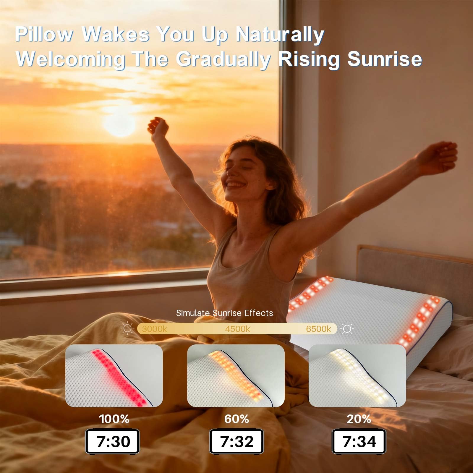 Hopihe Almohada incluye temporizador inteligente para dormir sin interrupciones.