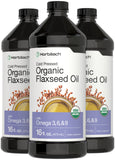 Horbäach Aceite de Linaza Orgánico, botella de 16 onzas, rico en omega para ensaladas.