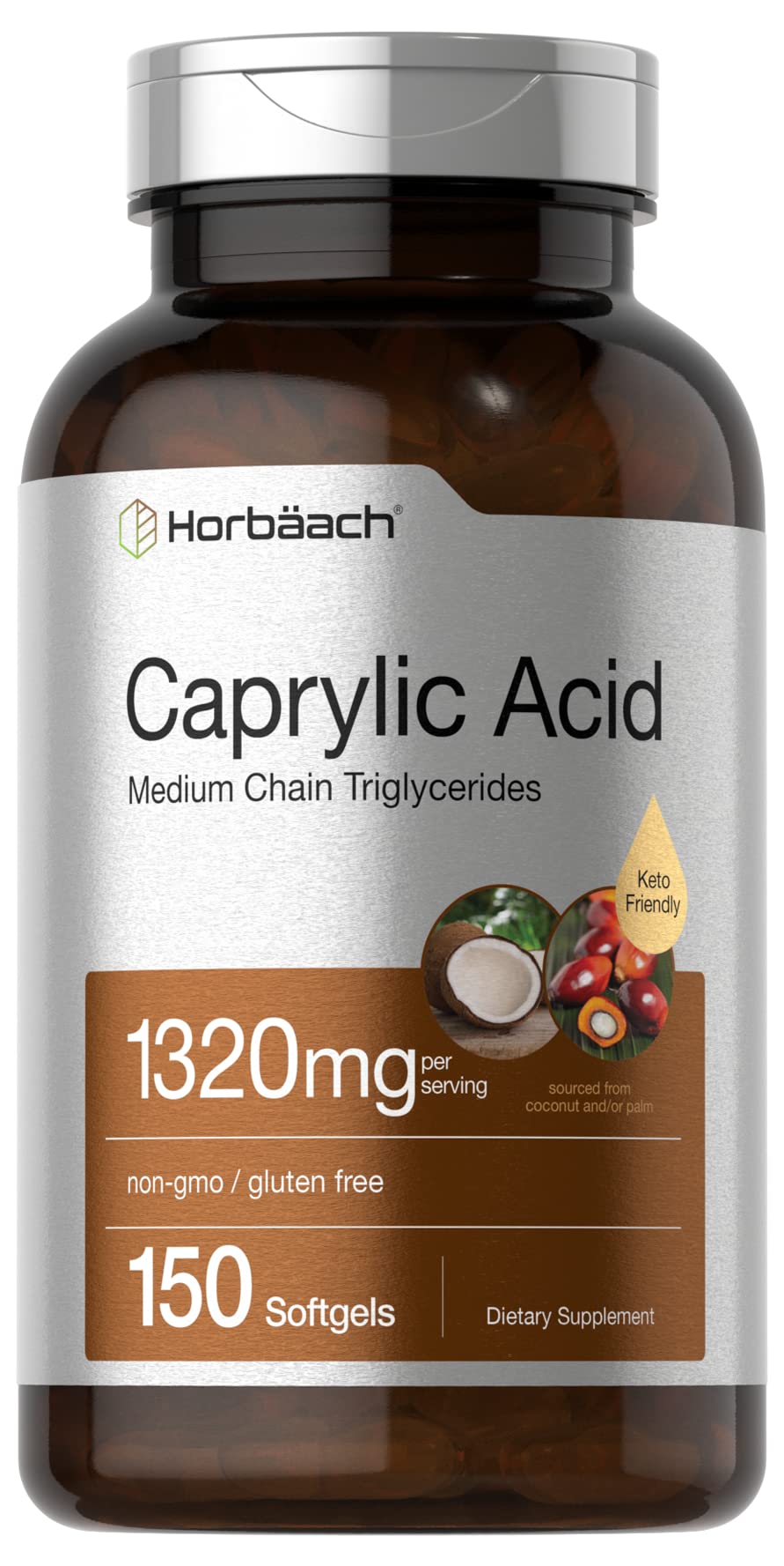 Horbaach ácido caprílico 1320 mg en cápsulas blandas para absorción rápida.