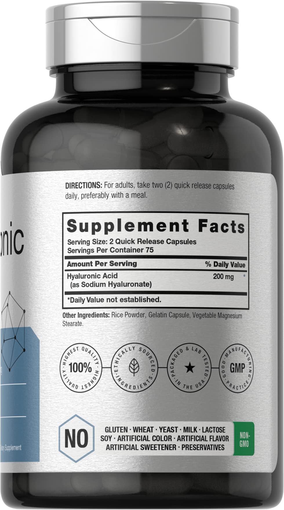Horbäach ácido hialurónico cápsulas 200 mg, caja; fórmula premium para ingesta cómoda.