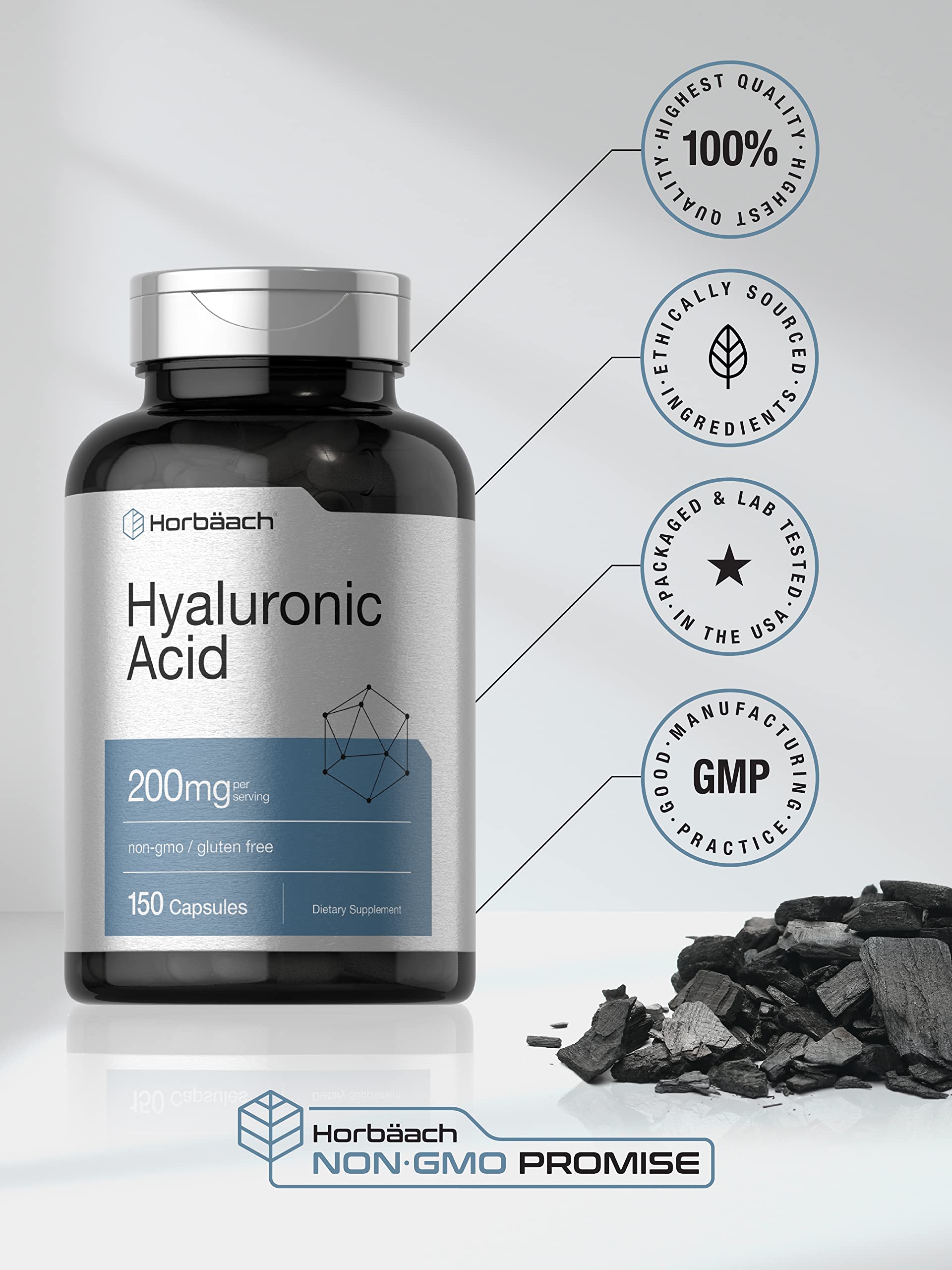 Horbäach ácido hialurónico libre de gluten, adecuado para dietas sensibles.