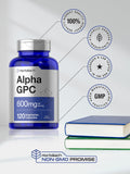 Empaque compacto Horbaach Alpha GPC 600 mg para almacenamiento sencillo.