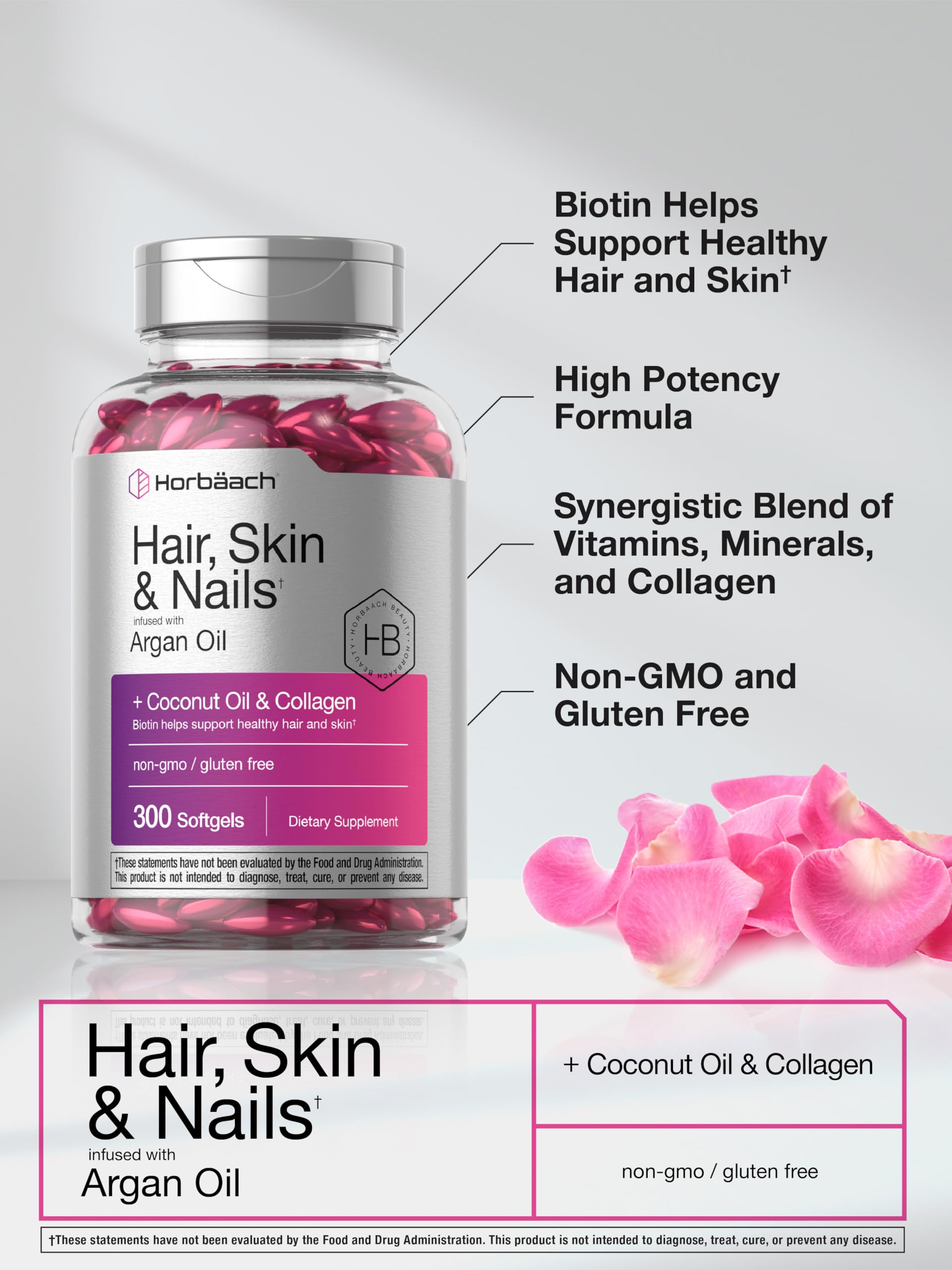 Horbaach argan coco, cápsulas suaves para nutrición de belleza.
