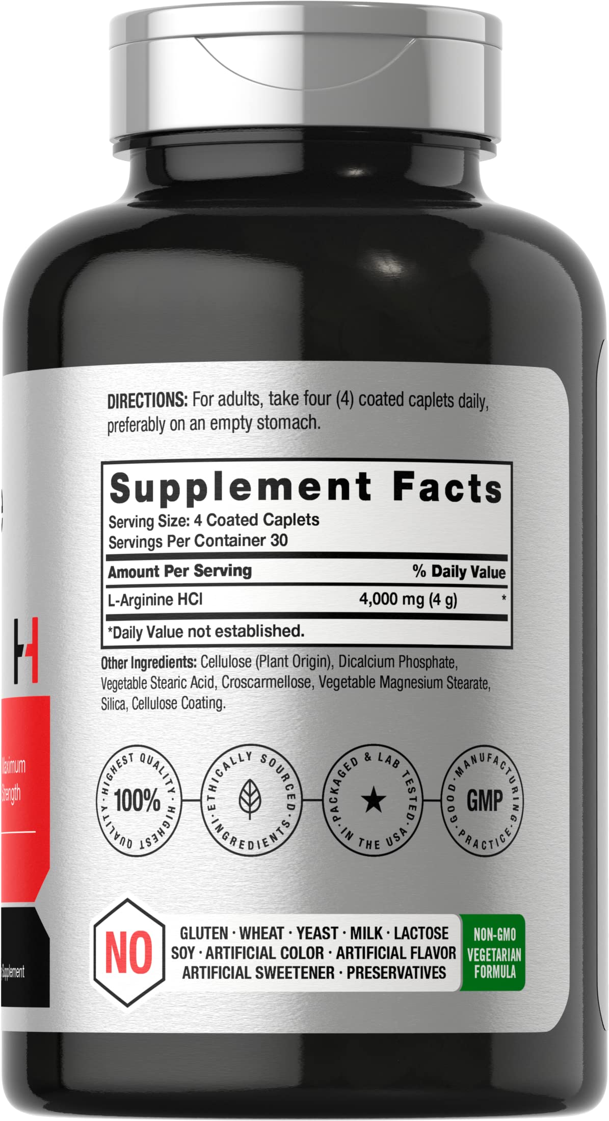 Horbaach L-Arginina 4000 mg cápsulas, tapa abierta lista para usar.