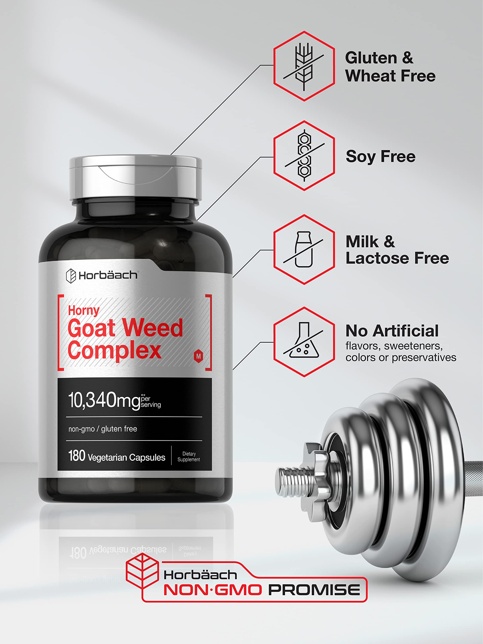Horbaach Horny Goat Weed Complex - L-Arginina en cápsulas para uso diario.