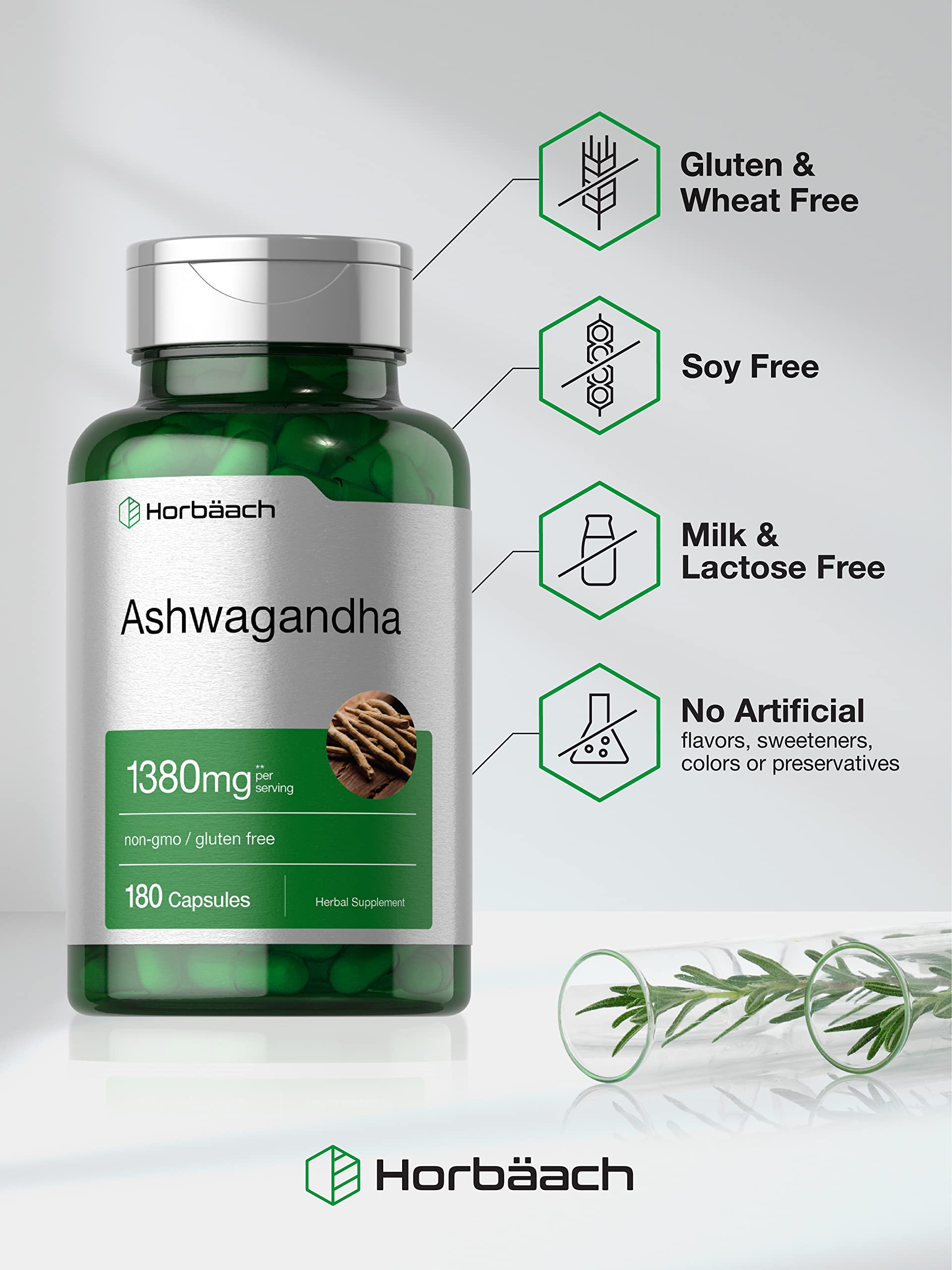 Horbäach Ashwagandha cápsulas en mano para apoyo general