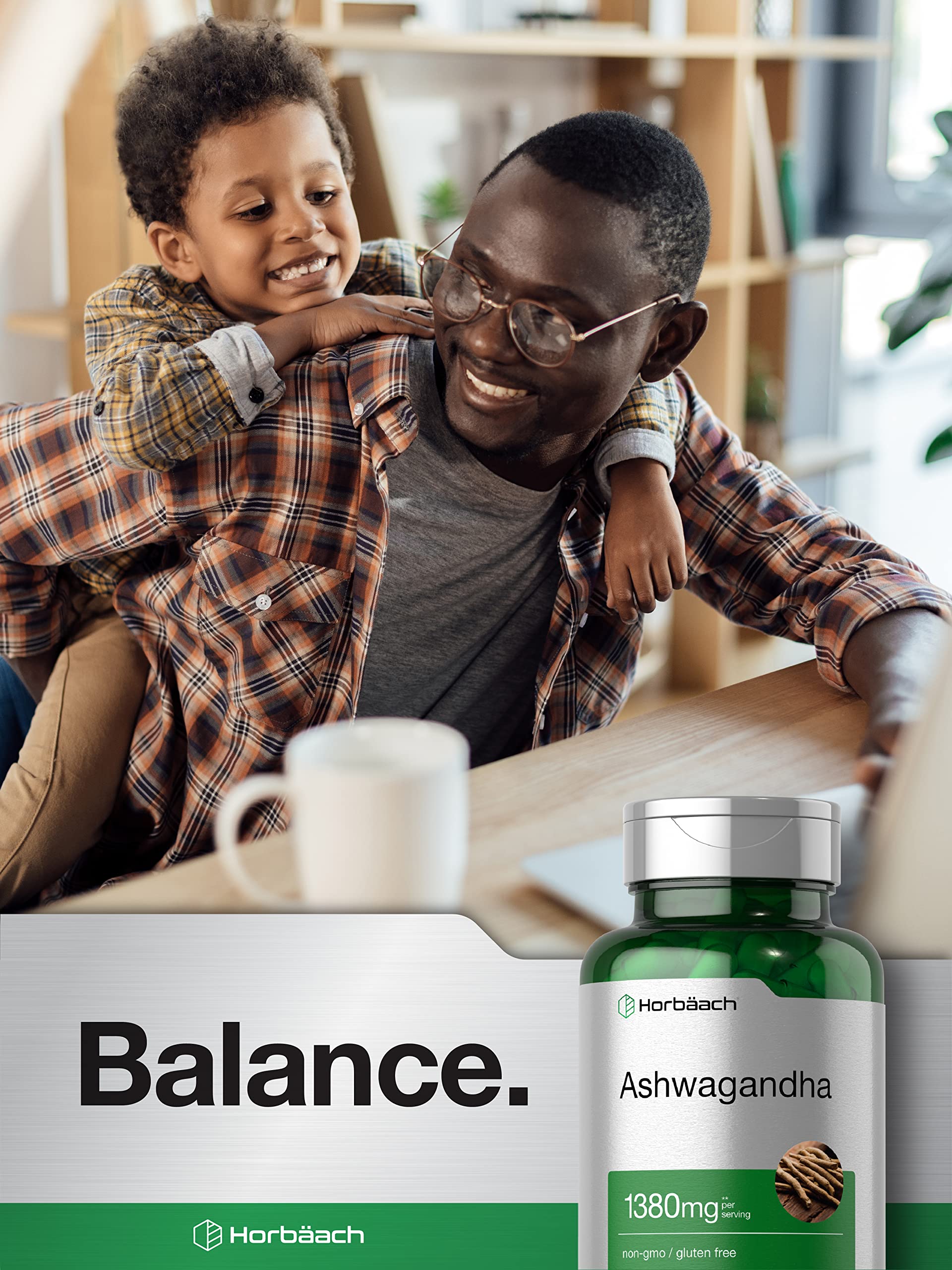 Horbäach Ashwagandha frasco de vidrio para almacenamiento seguro