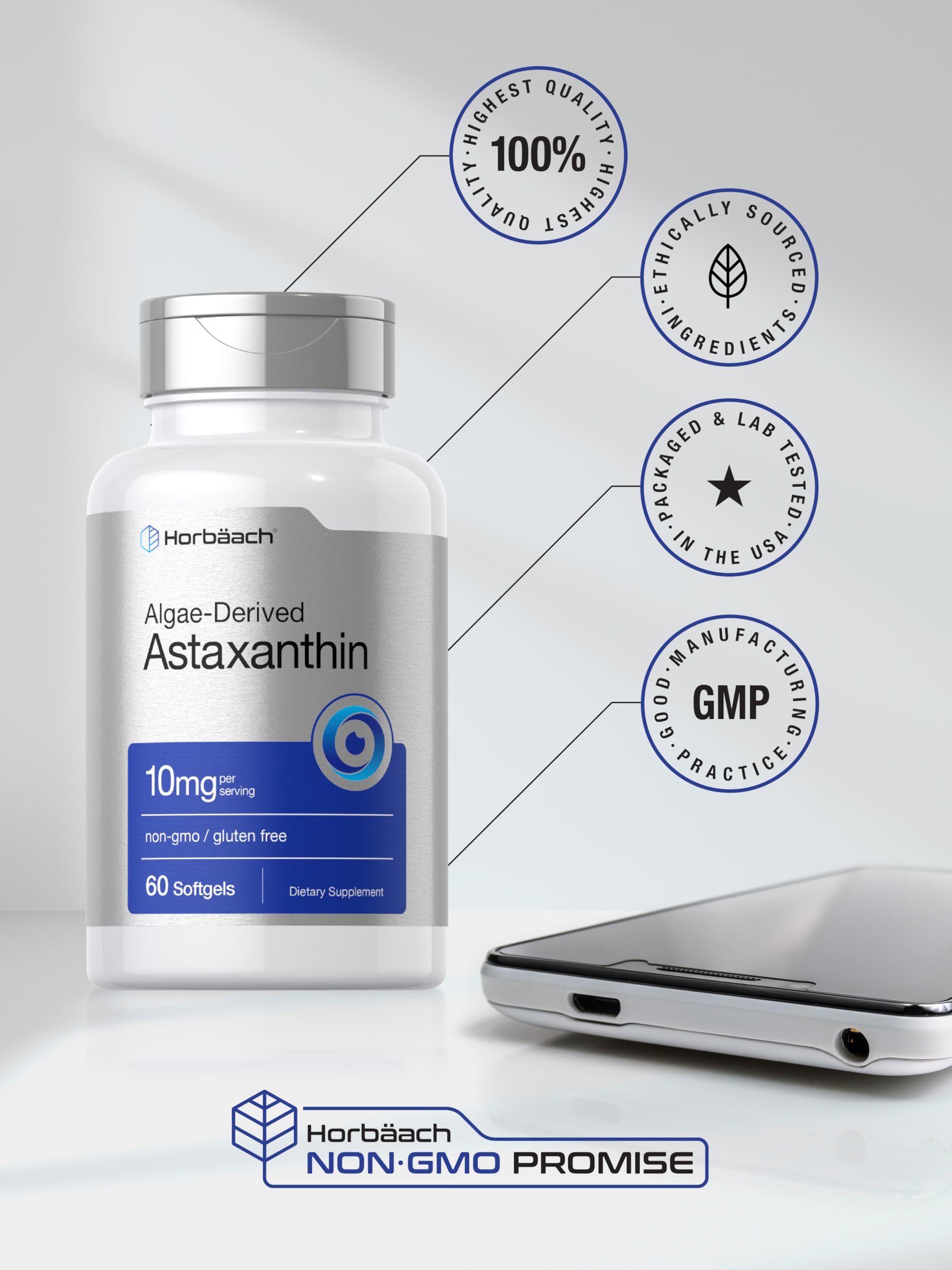 Cápsulas Horbaach Astaxantina alineadas para una dosis diaria conveniente
