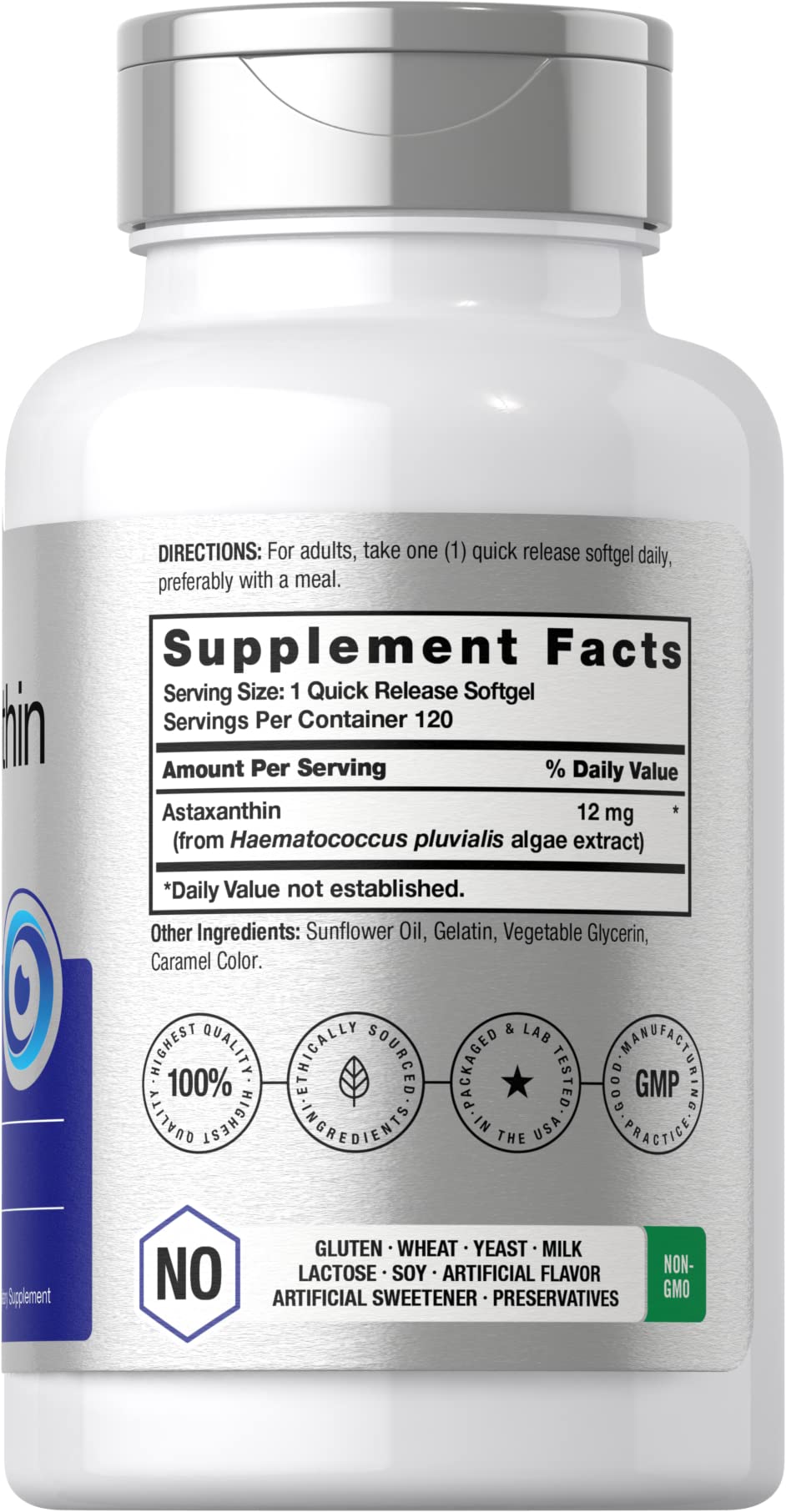 Horbäach Astaxantina: etiqueta destaca 12 mg, potencia triple