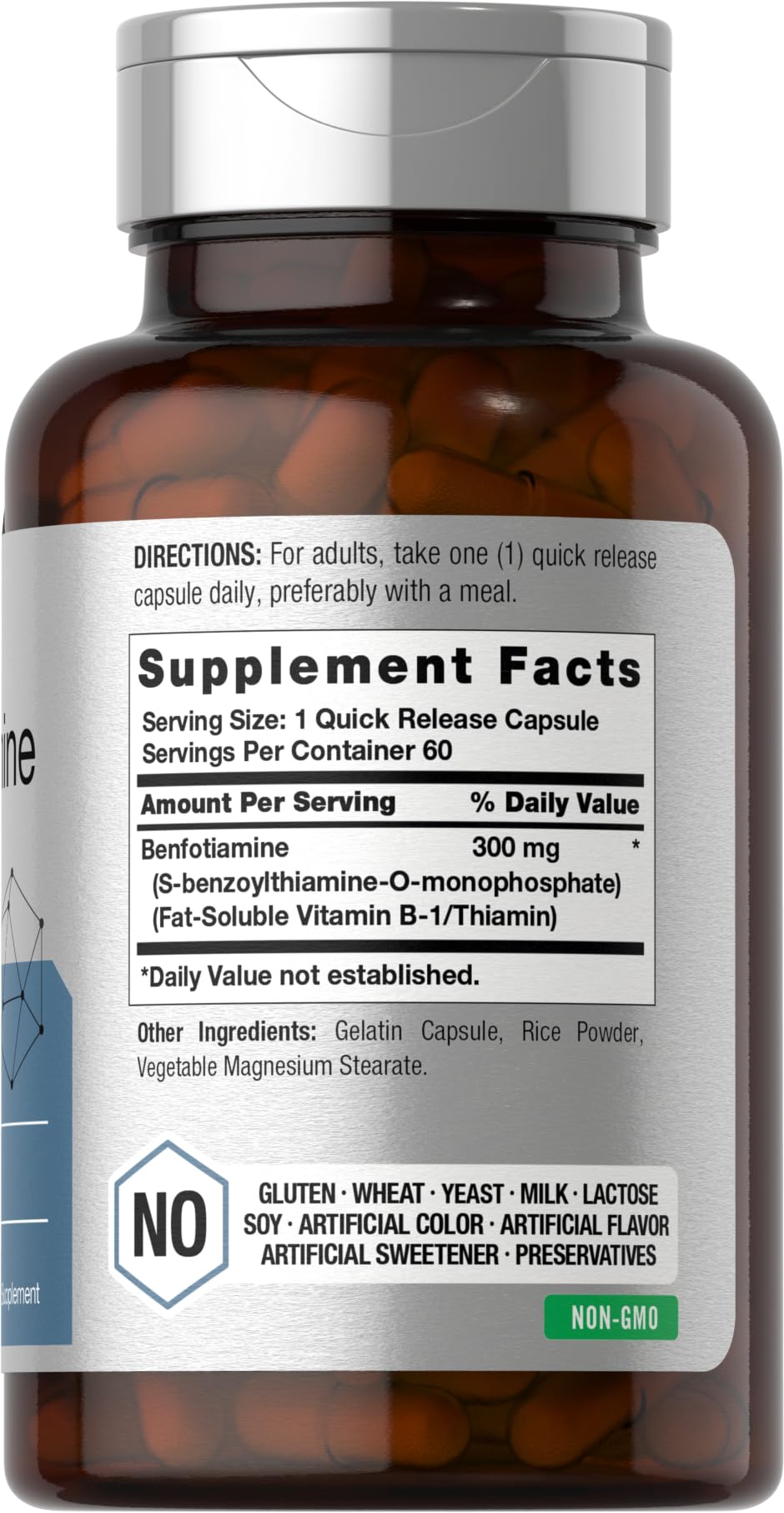 Etiqueta clara en la caja de Horbaach Benfotiamina 300 mg.