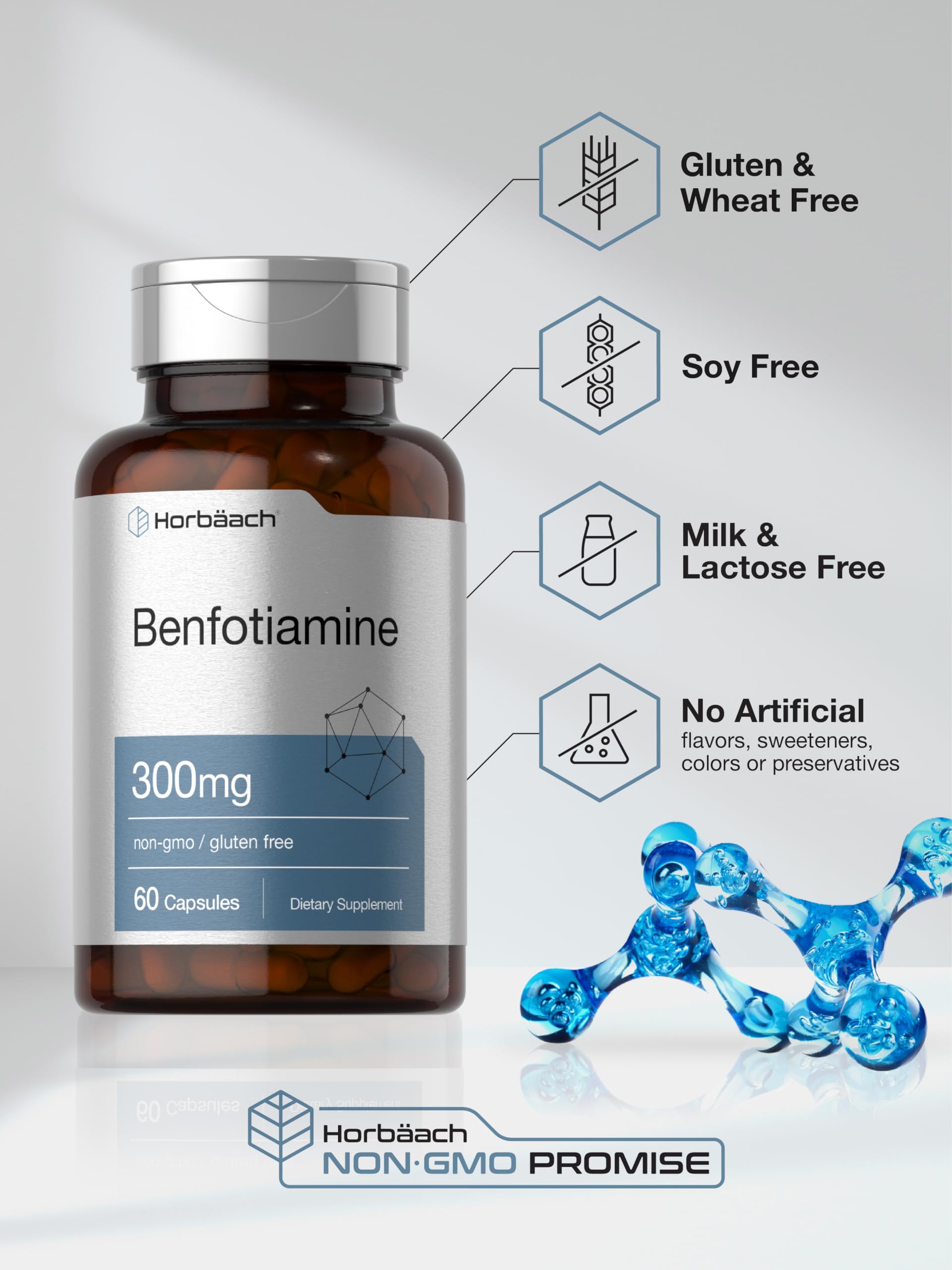 Cajas de Horbaach Benfotiamina 300 mg sin gluten para dietas.