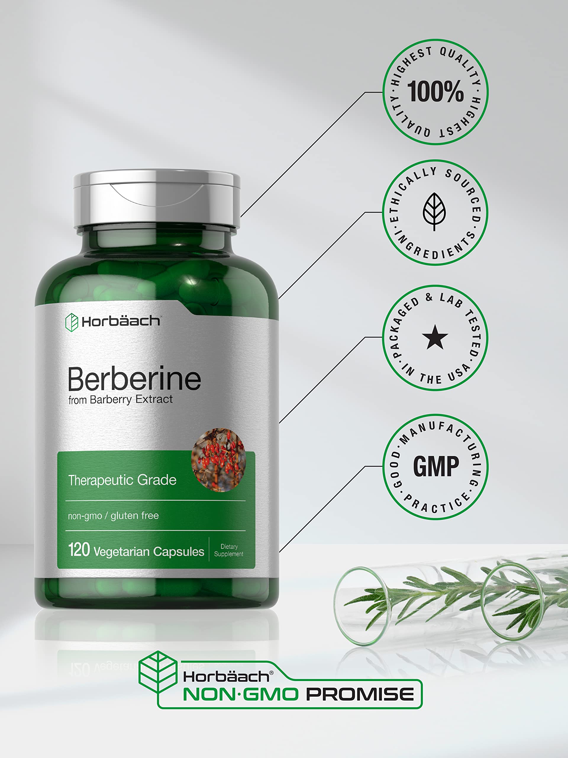 Producto probado en laboratorio Horbaach Berberina HCL, garantía de calidad.