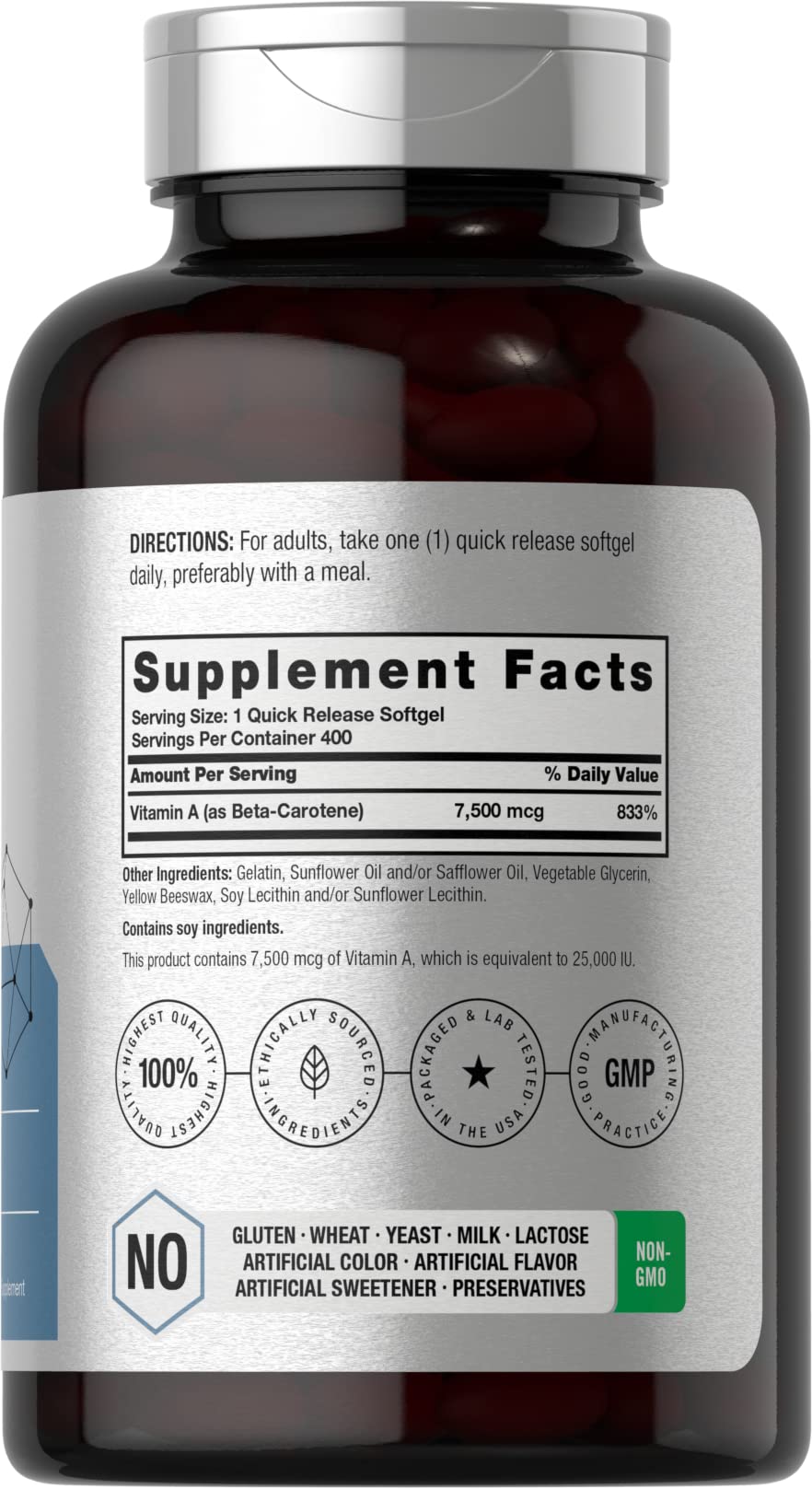 Cápsula Horbäach Beta Carotene con 7500 mcg de vitamina A.