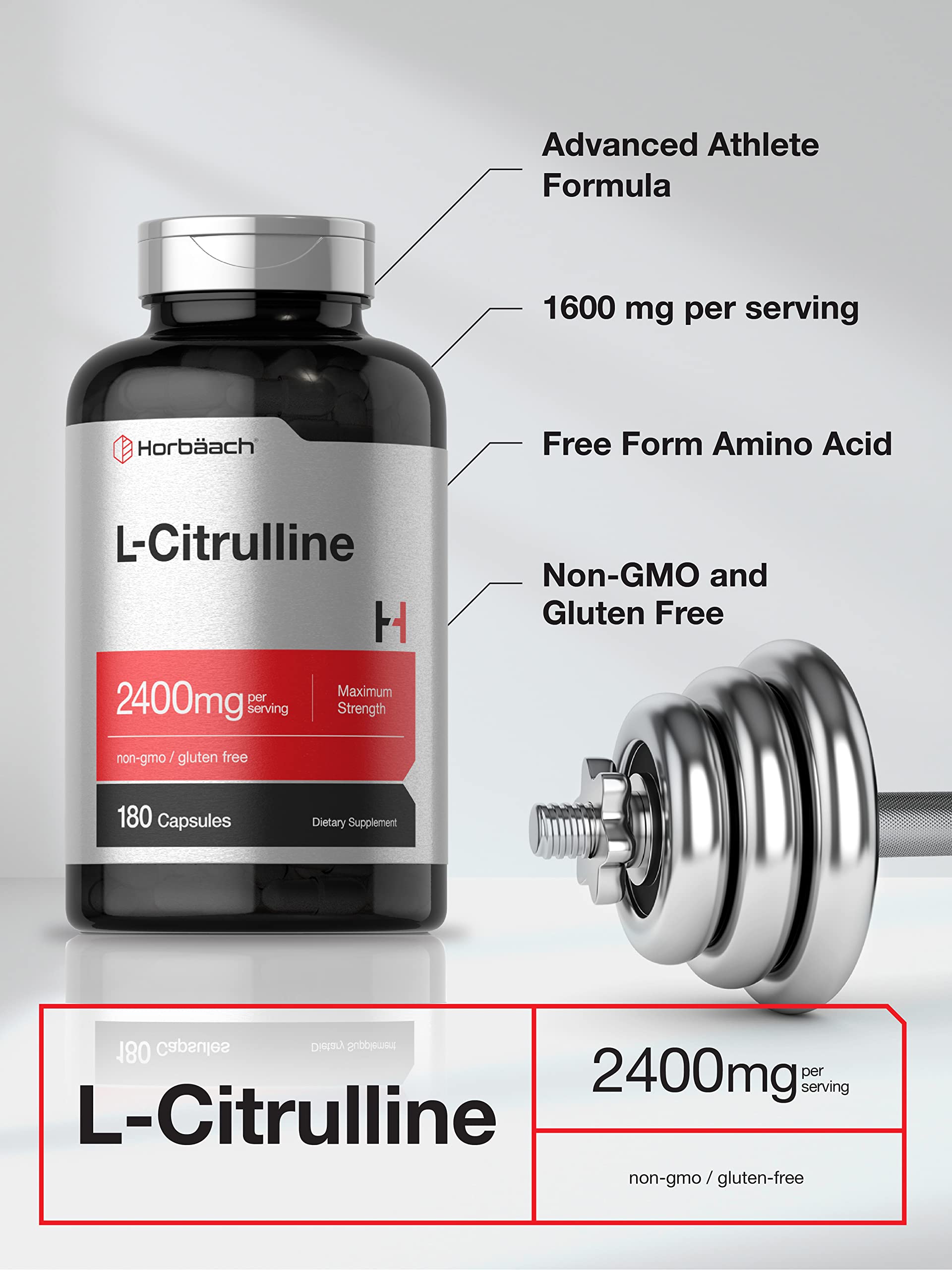 Horbaach bote L-citrulina: suministro de 180 cápsulas para entrenamientos.