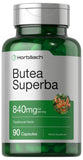 Horbäach Butea Superba 840 mg cápsulas, frasco visible para consumo diario