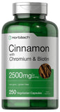 Horbaach canela con cromo y biotina en botella, suplemento vegetariano de alta pureza.