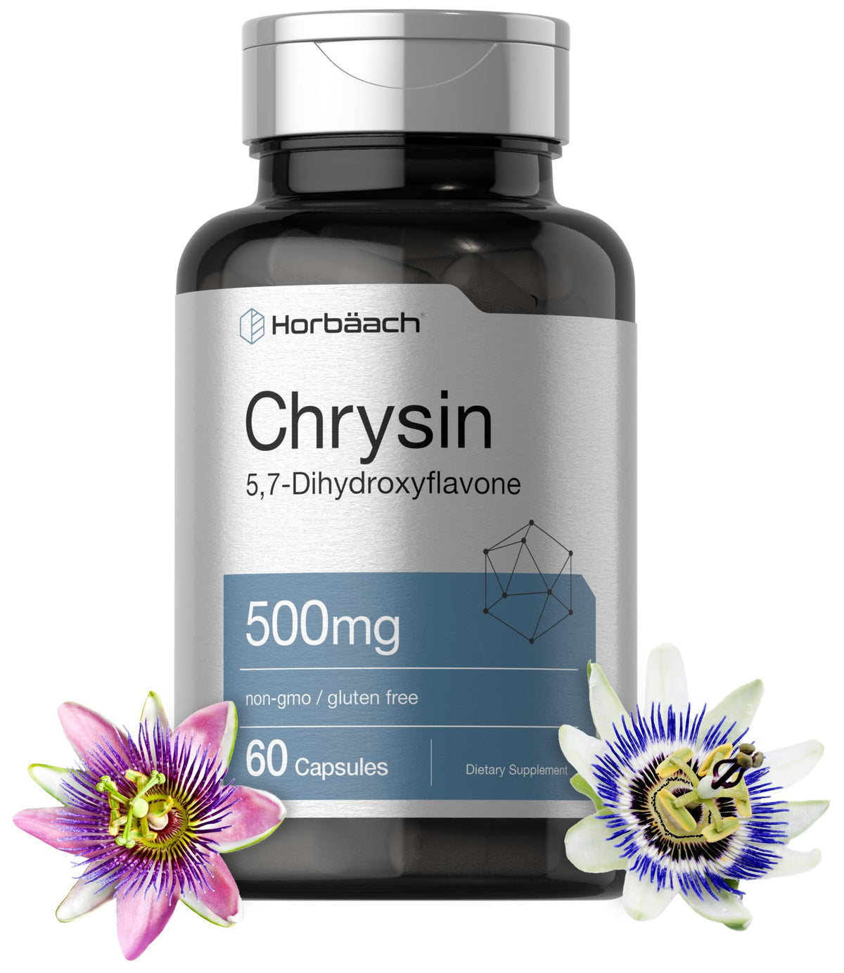 Horbäach Chrysin 500mg frasco de cápsulas para uso diario
