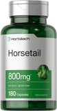 Horbäach cola de caballo cápsulas frente al bote, fuente natural de sílice para el cuidado diario.
