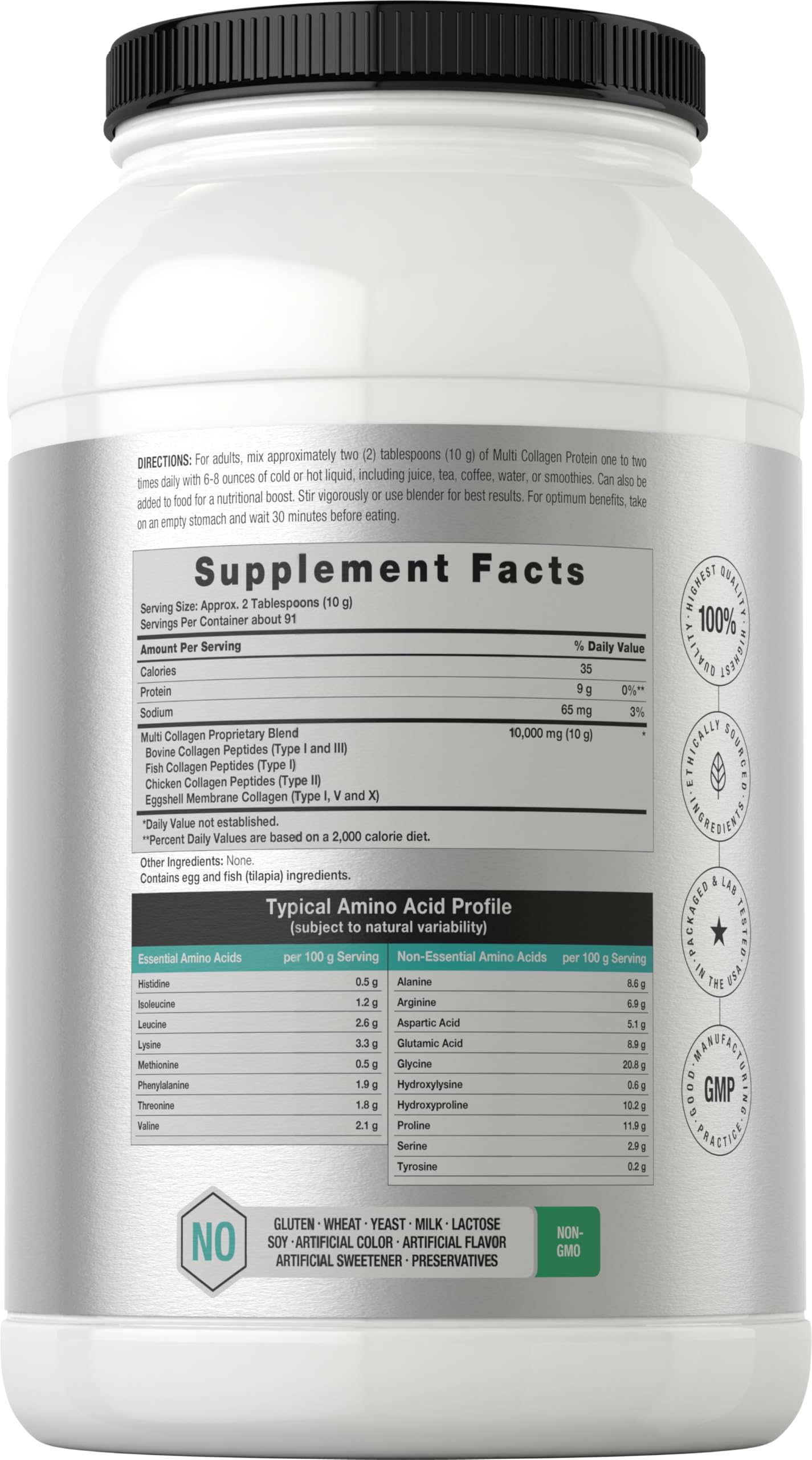 Horbaach Colágeno Multi, etiqueta detalle que destaca perfil de proteínas.