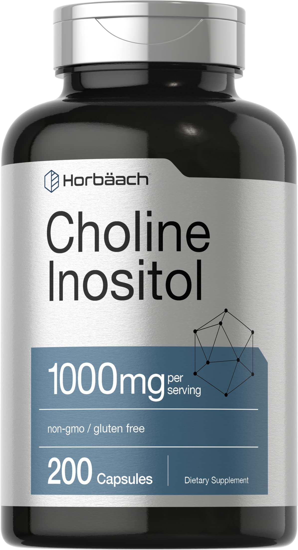 Horbaach Colina Inositol 1000 mg: botella lista para uso diario.