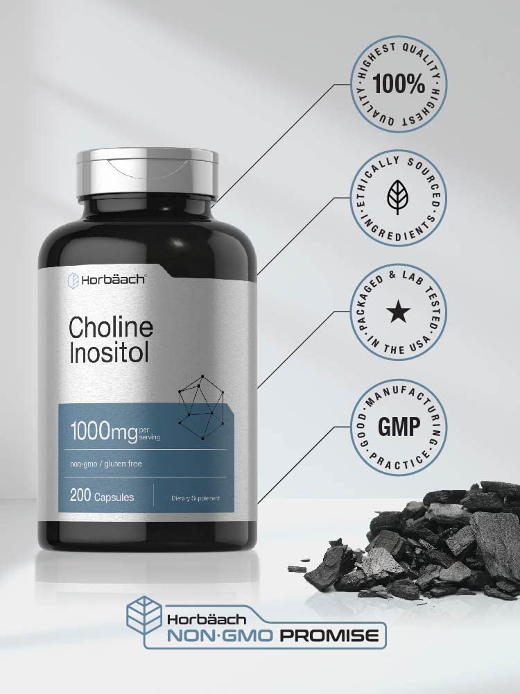Horbaach Colina Inositol 1000 mg: cápsulas fáciles de tragar en tu rutina diaria.