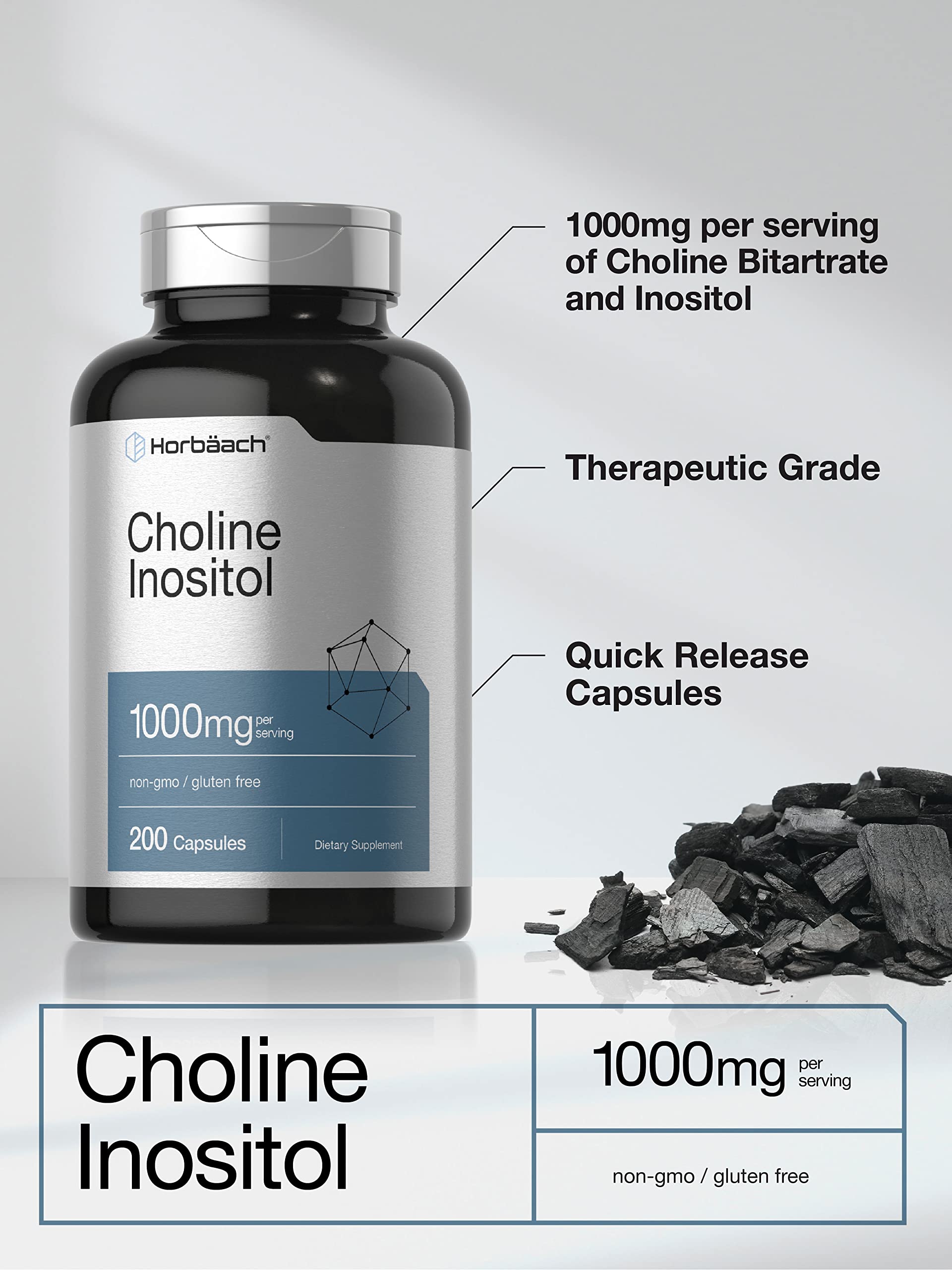Horbaach Colina Inositol 1000 mg: cápsulas de liberación rápida para cada toma.