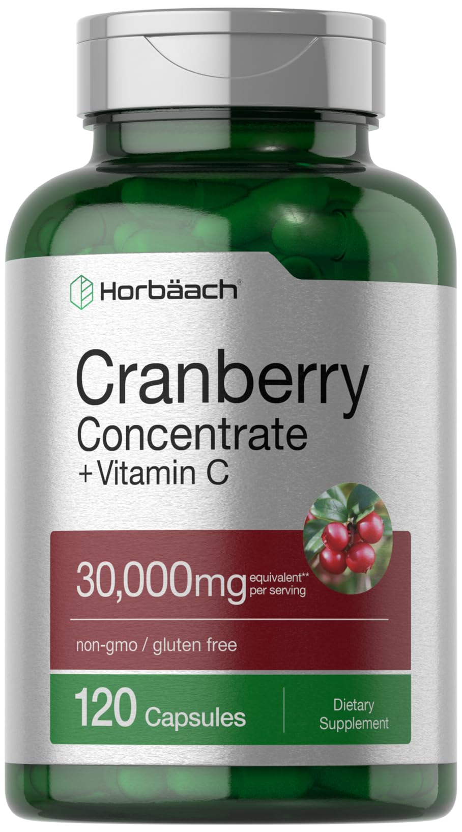 Horbäach concentrado de arándano en cápsulas, envase de 120 para consumo diario.