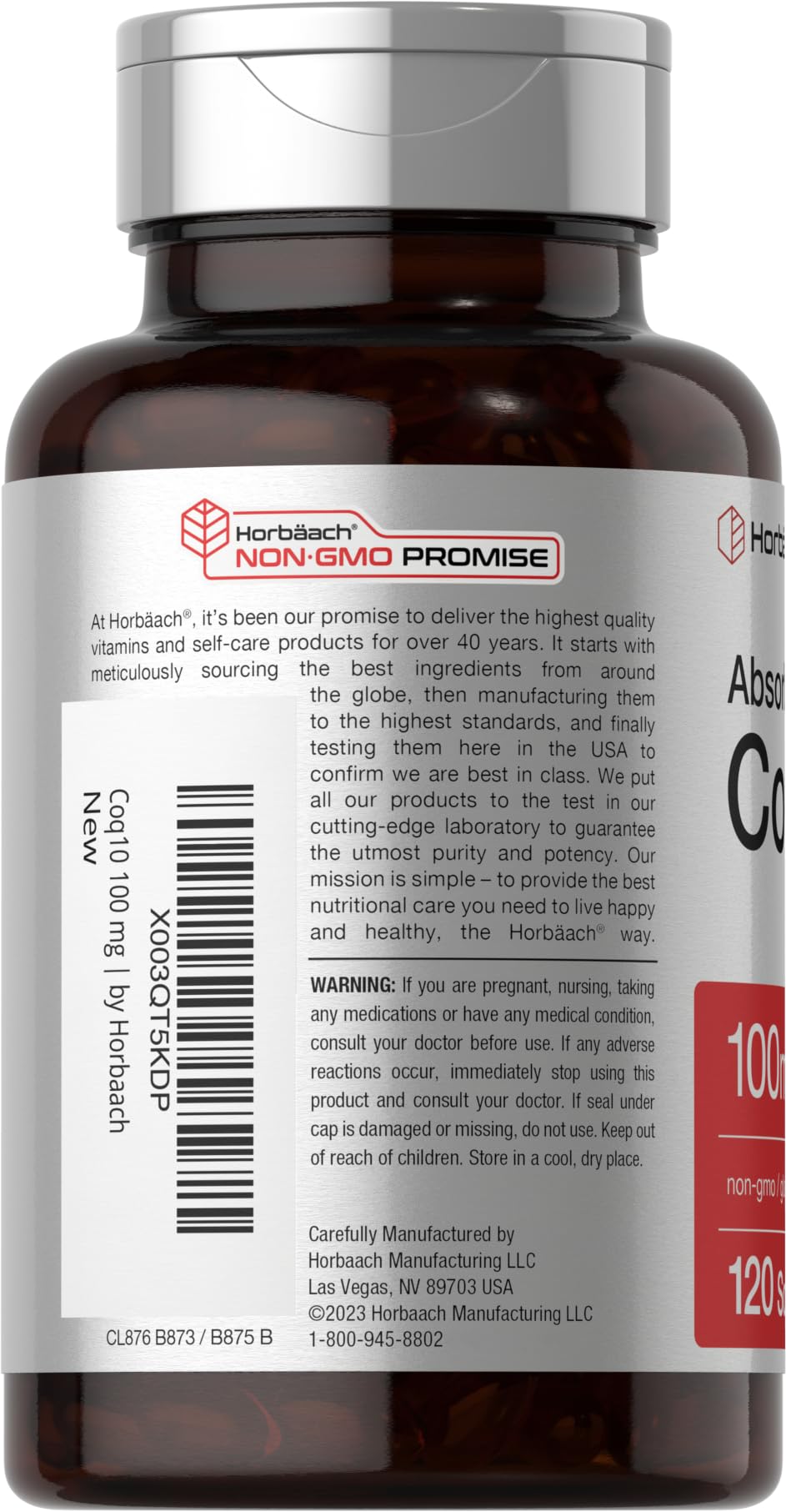 Cápsulas compactas de Horbaach CoQ10 100 mg para consumo diario