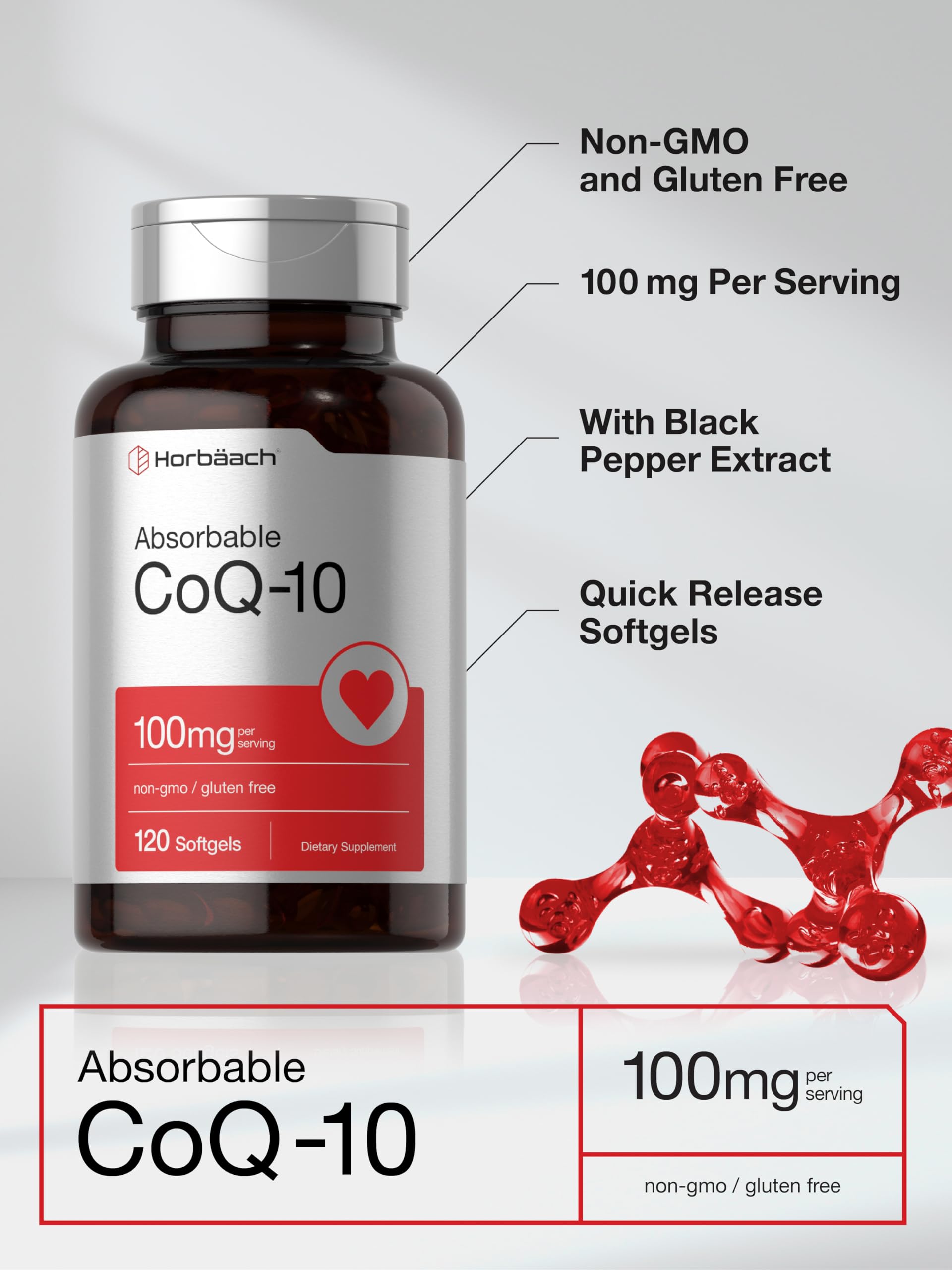 Dos cápsulas diarias de Horbaach CoQ10 100 mg como parte de la rutina