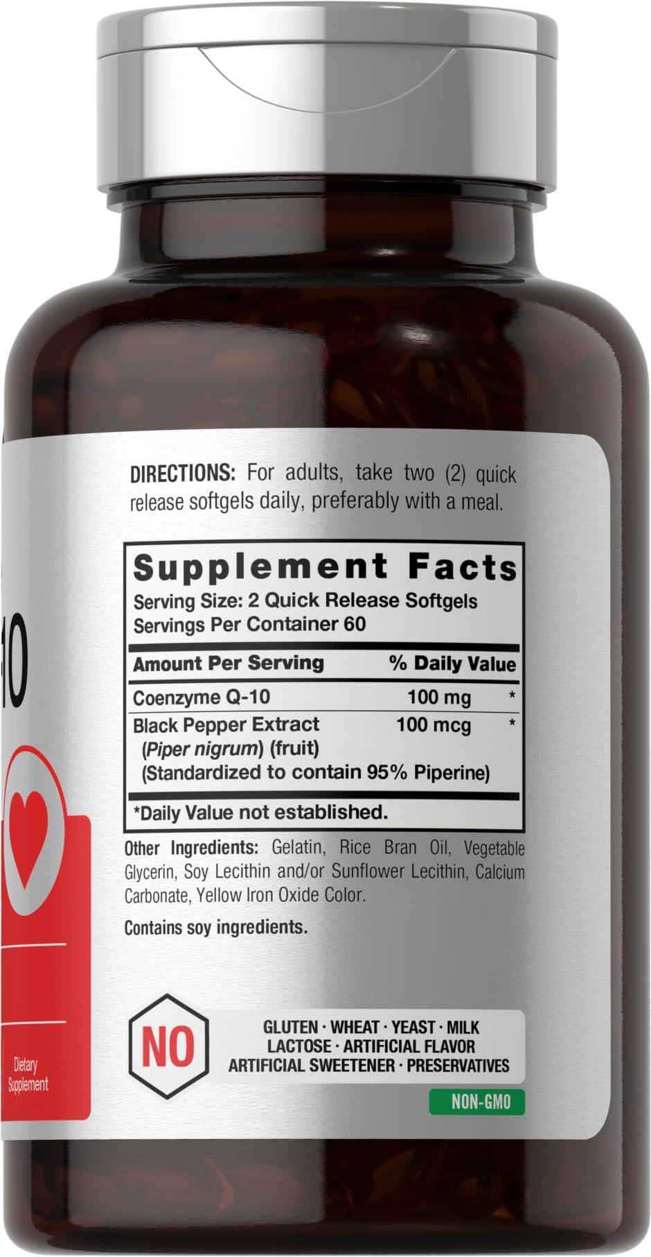 Etiqueta clara de Horbaach CoQ10 100 mg para identificar la formulación
