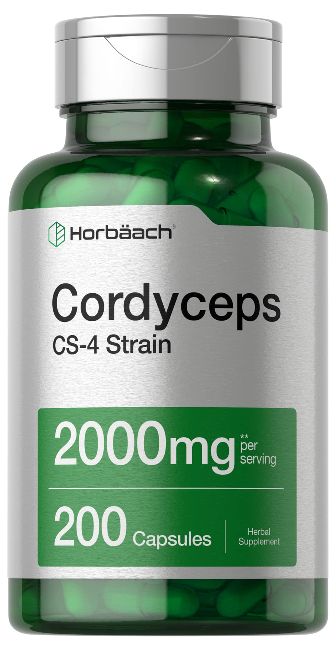 Horbäach Cordyceps Cápsulas frente: apoyo diario de energía y bienestar.