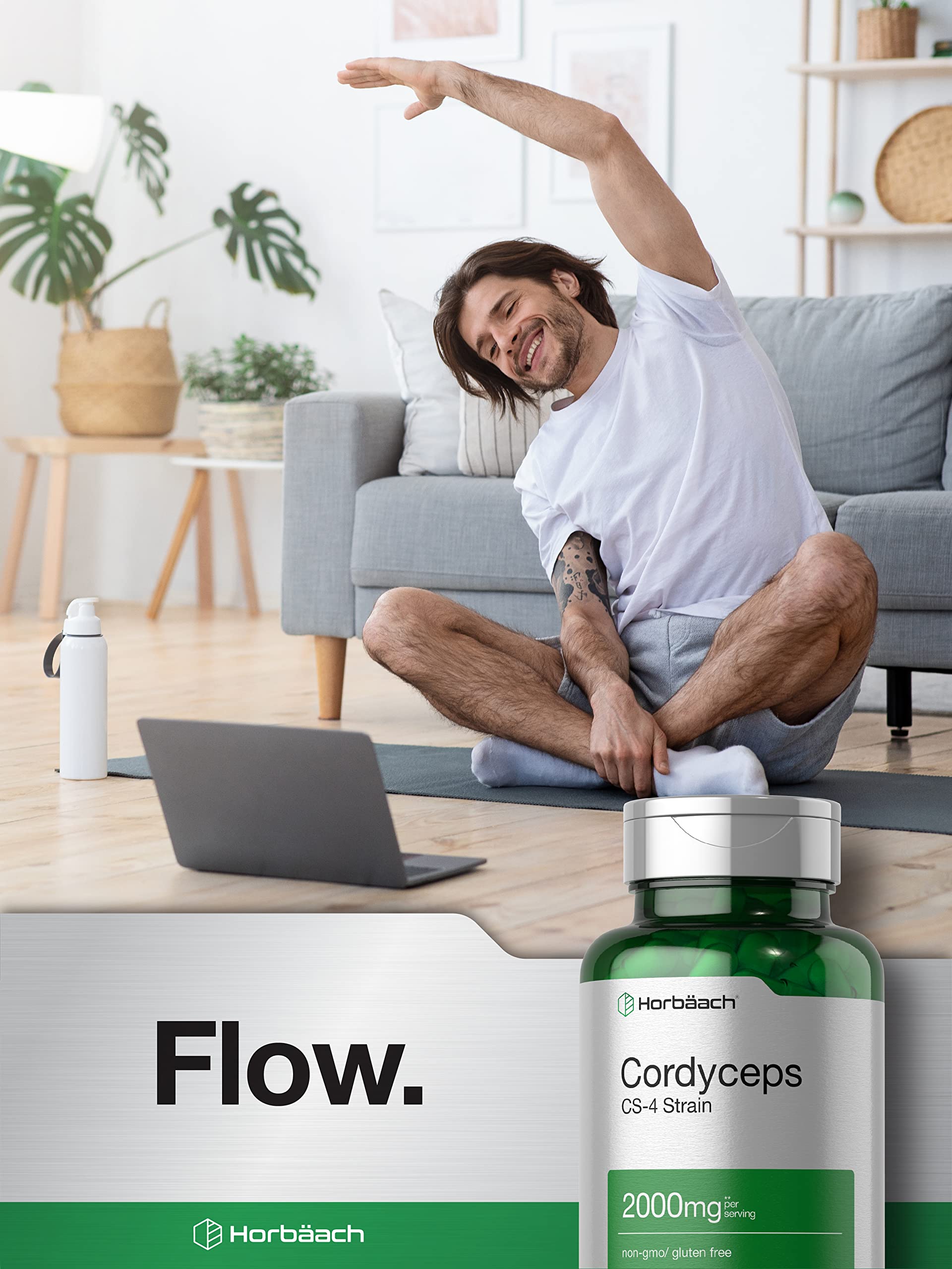 Horbäach Cordyceps Cápsulas ingredientes naturales: fórmula sin organismos modificados genéticamente.