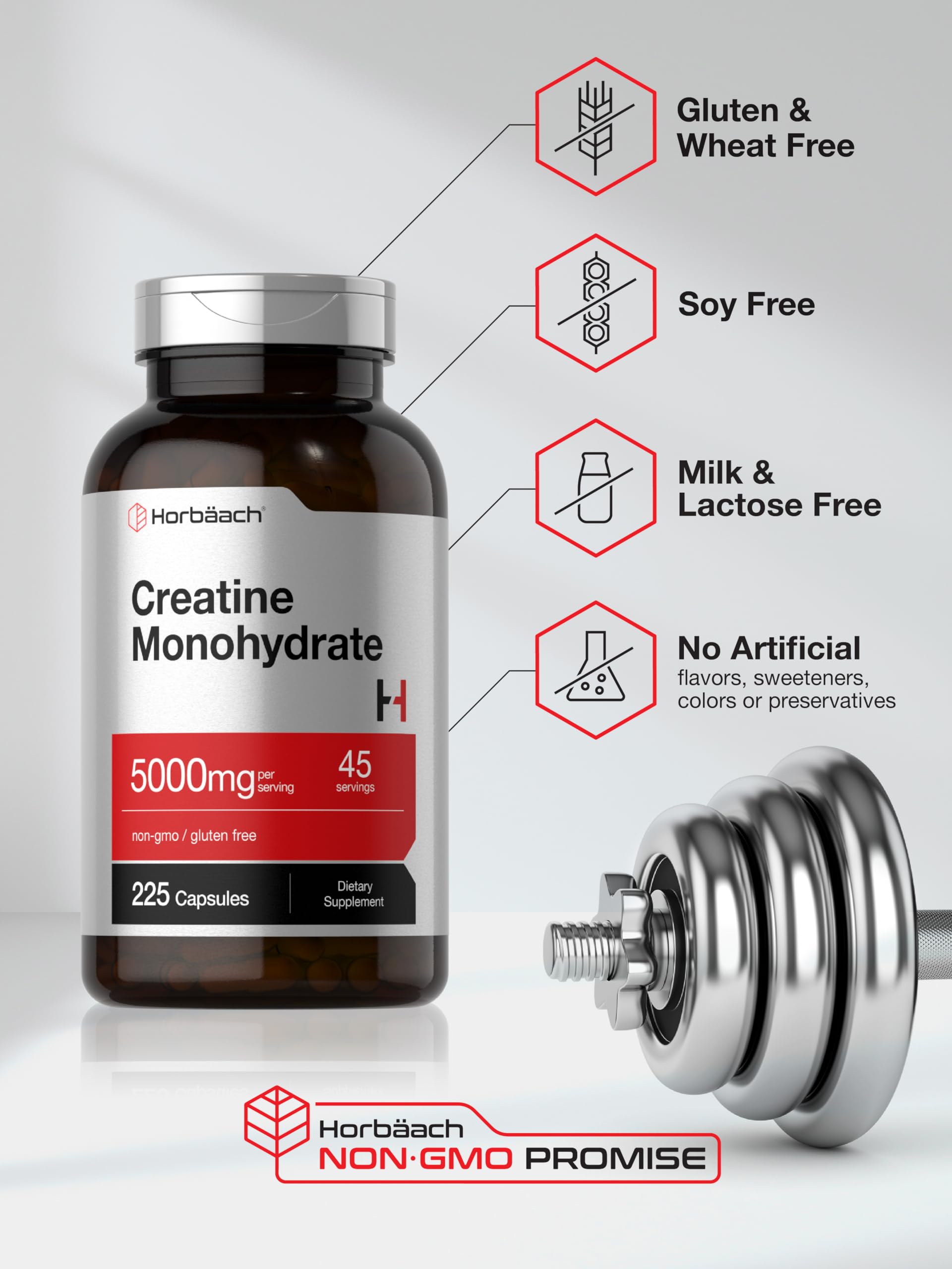 Caja exterior de Horbaach Creatina Monohidrato con empaque limpio