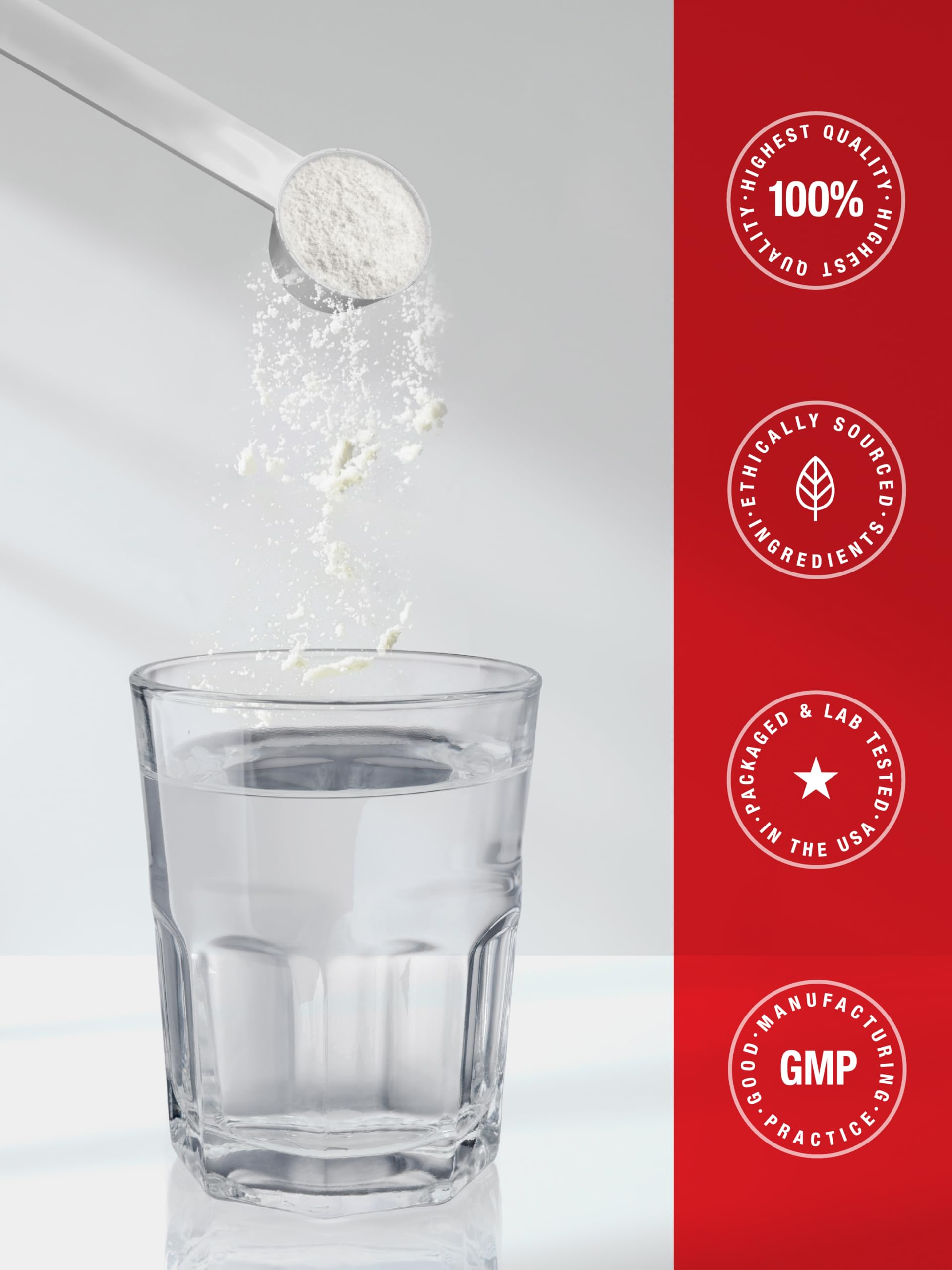 Etiqueta de Horbäach Creatine Monohidrato con pruebas de pureza y calidad