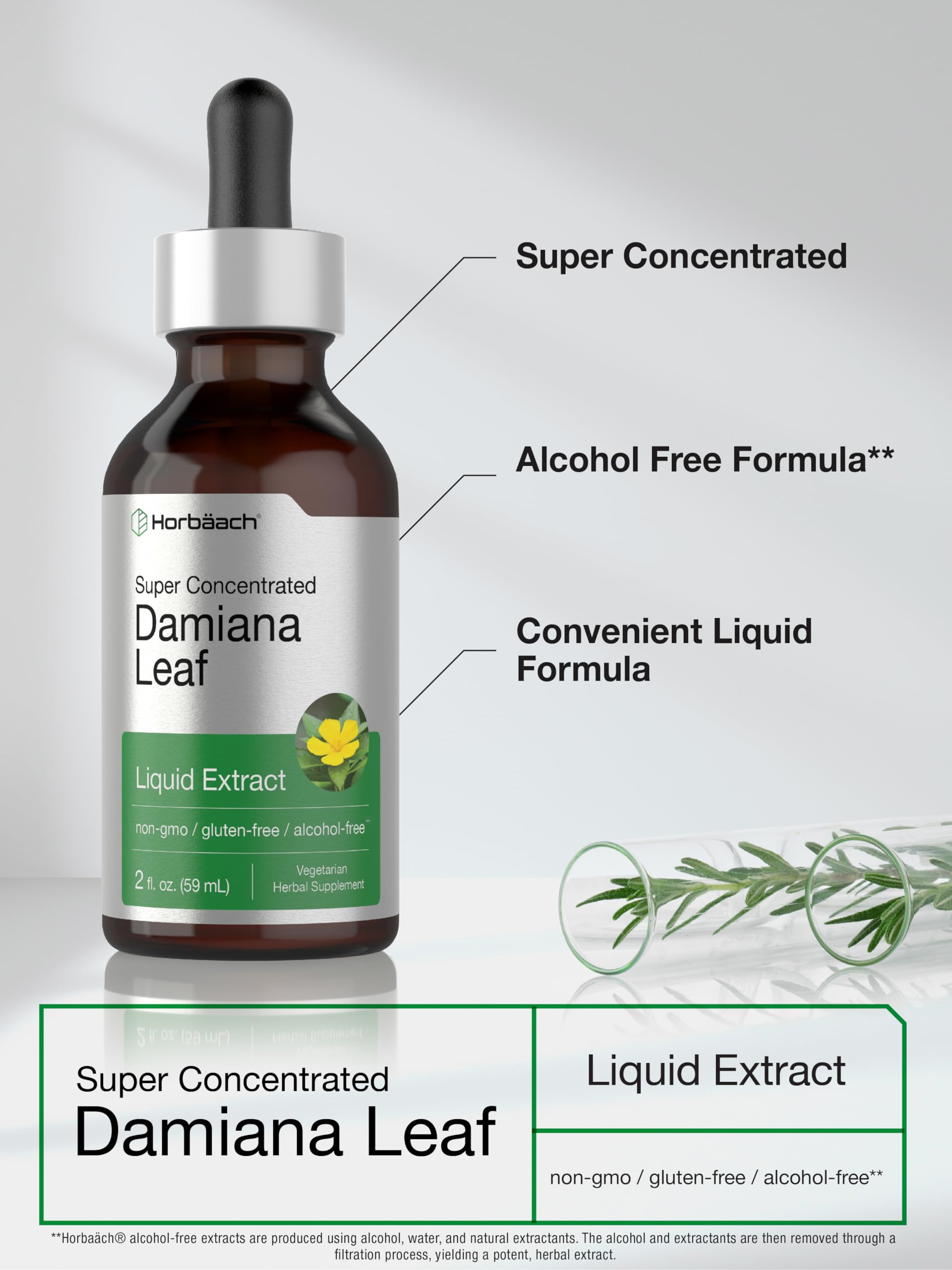 Horbáach Damiana botella en mesa: presentación limpia para consumo consciente