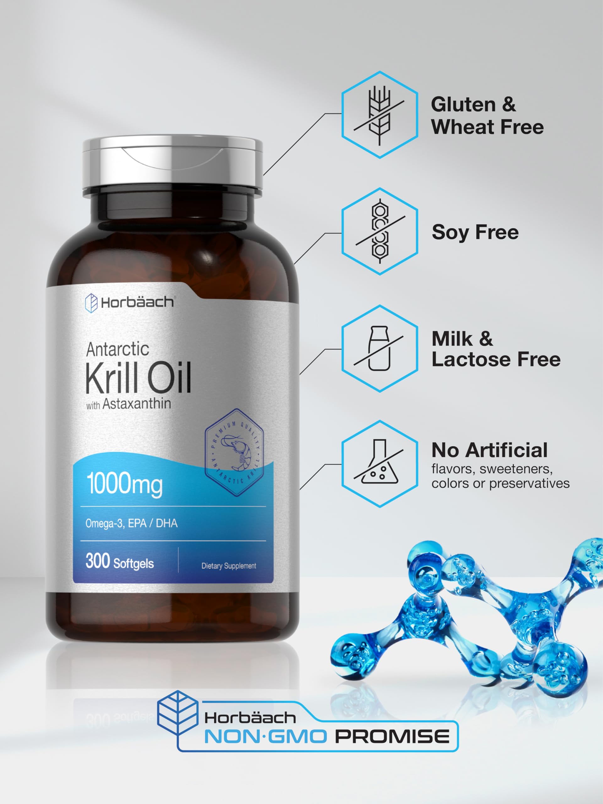 Horbaach detalle etiqueta krill, datos de origen y pureza visibles